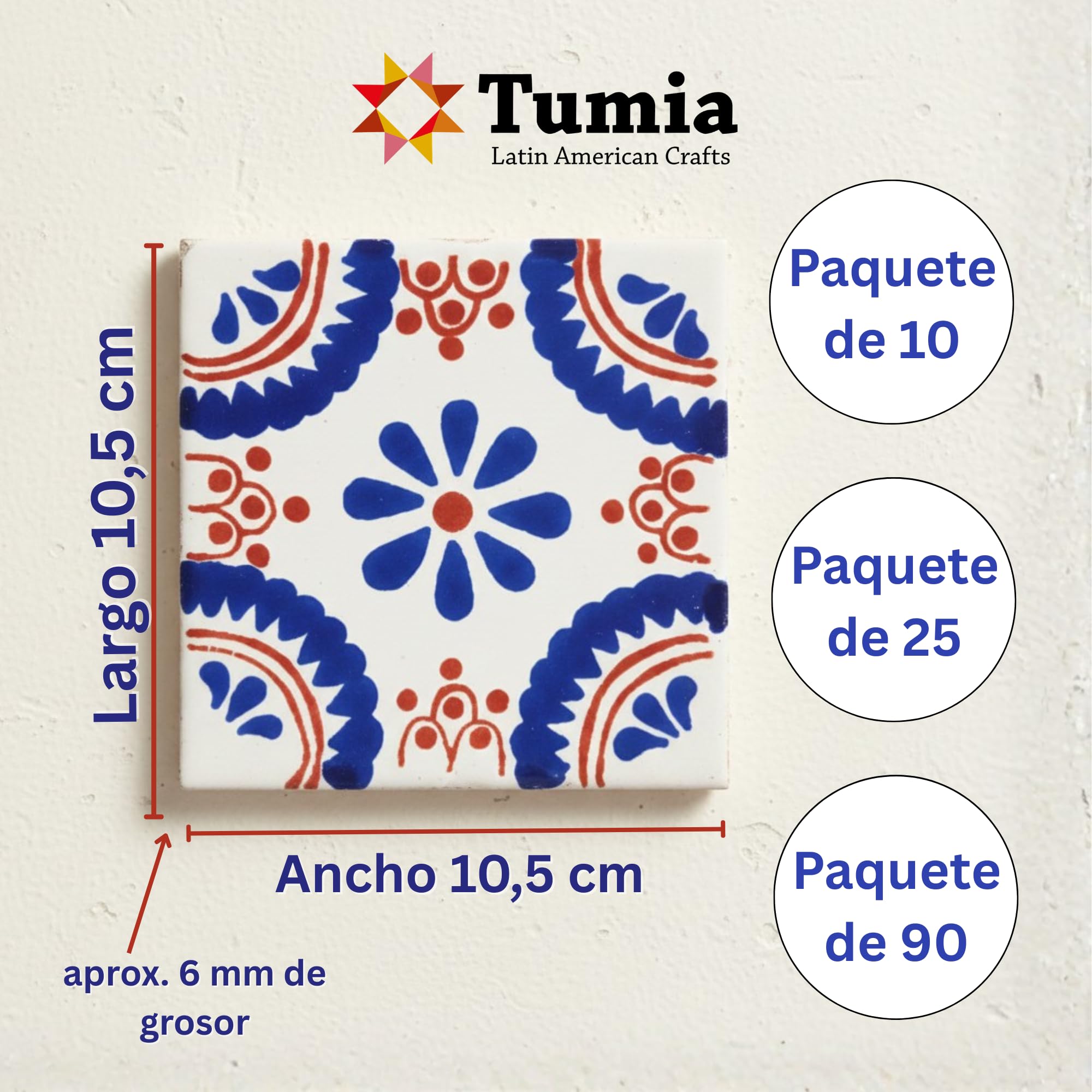Tumia LAC Azulejos Mexicanos Artesanales de Talavera de 10.5cm