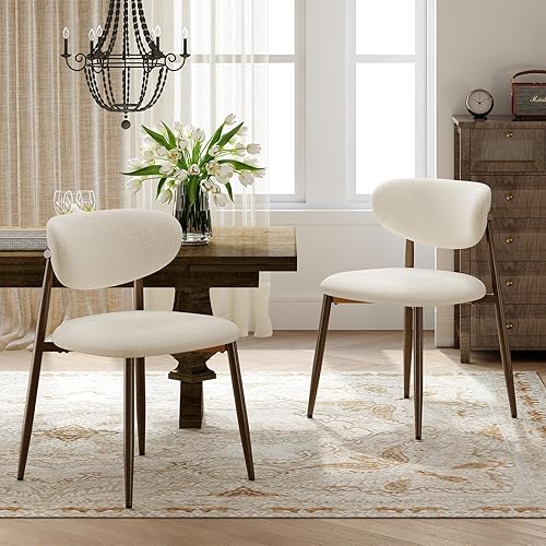 Juego de 2 sillas de comedor, sillas de cocina con respaldo curvado con patas de metal y almohadillas antideslizantes, silla de comedor tapizada