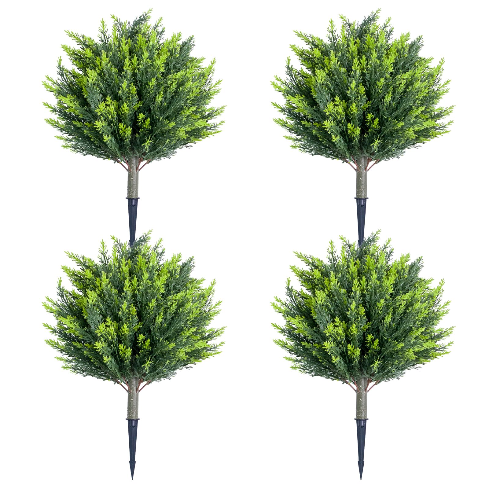 Garvee Cypress-4Pcs 4Pcs Artificial Cypress Topiary Tree Stake Sets - Pe Faux Plants With Iron Ground Spikes, For Outdoor & Indoor Garden/Living Room Decoration, 45×65×45Cm, Green