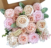 FACINOC Blush Pink Peonies Artificial Flowers Bulk - 20pcs Silk Roses Peonies Hydrangea for DIY Wedding Bouquets Centerpieces Home Decor
