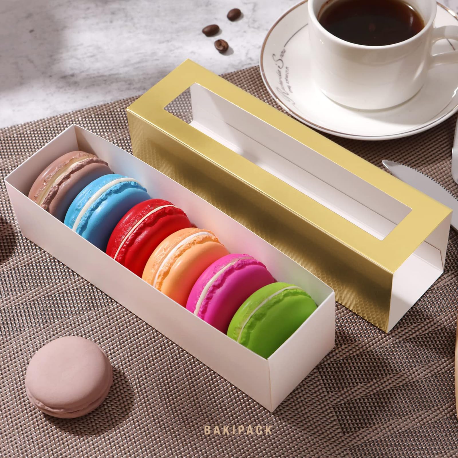 25 Macaron-Boxen Für 6 Stück – Gold Geschenkbox Mit Fenster