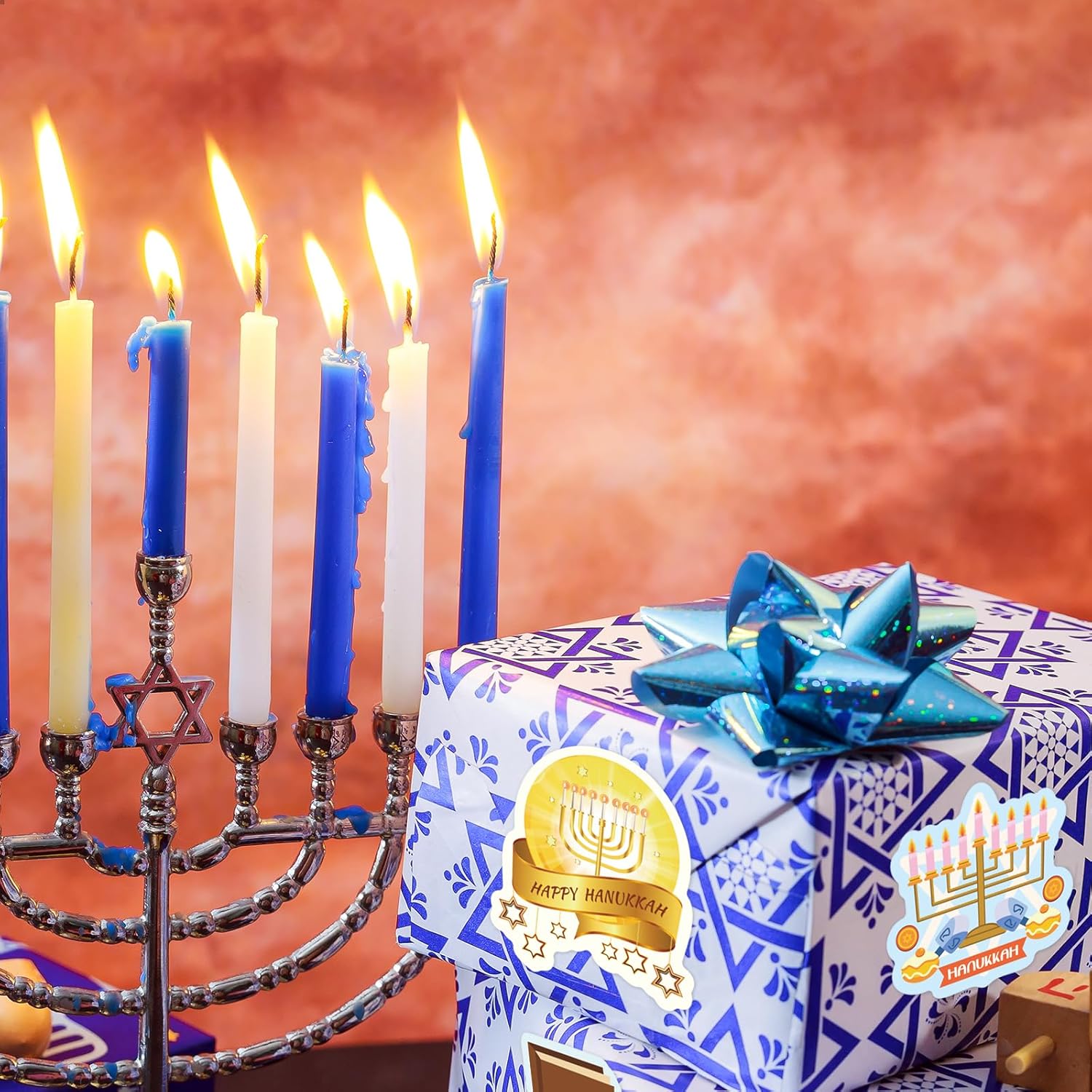 Fancy Land Happy Hanukkah Stickers for Kids 200 Chanukah Sticker for Party Supplies 8 Sheets