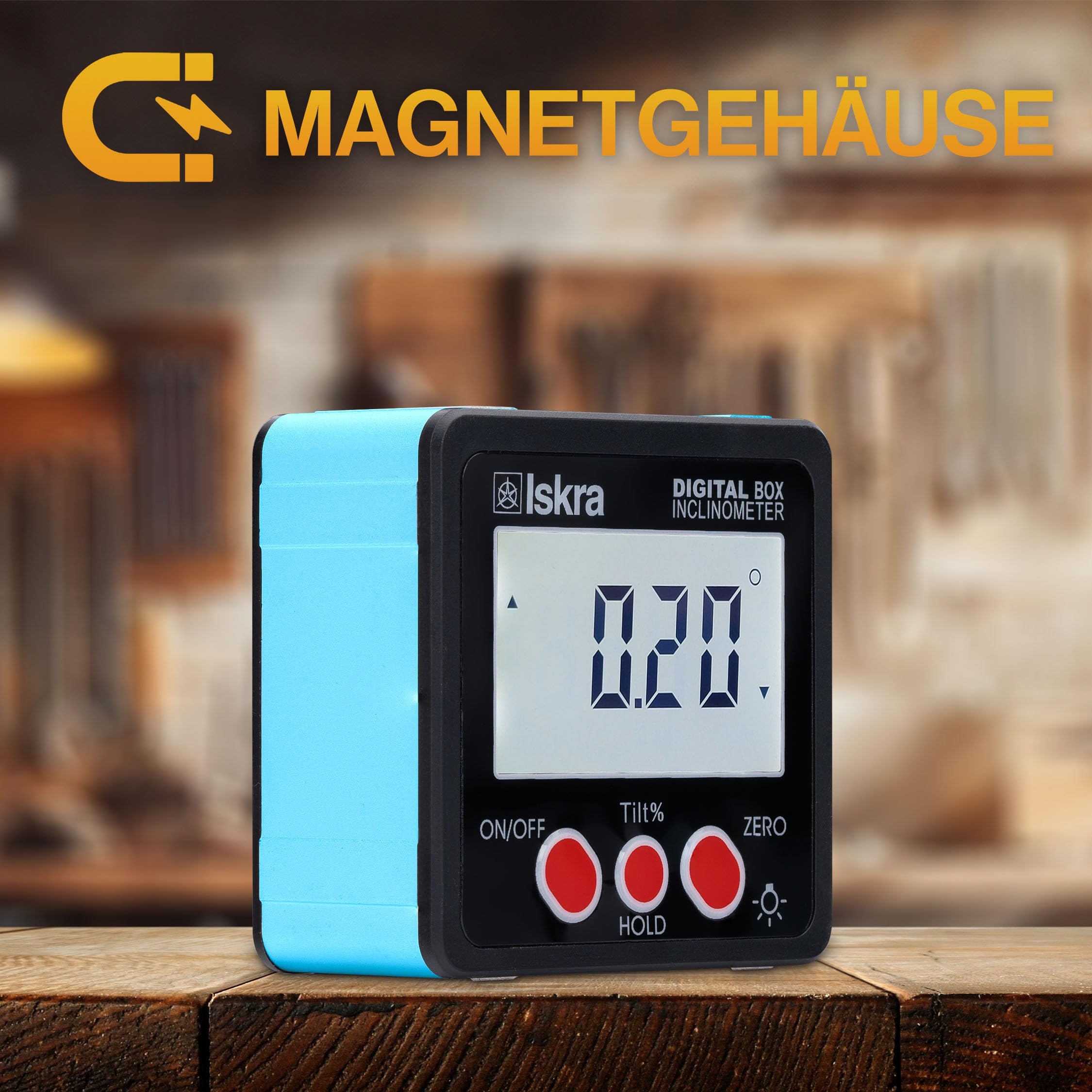 Iskra Bevel Box - Transportador digital magnético de inclinación, incluye pilas, ± 0,2 °, resistente al agua, con iluminación, apagado automático