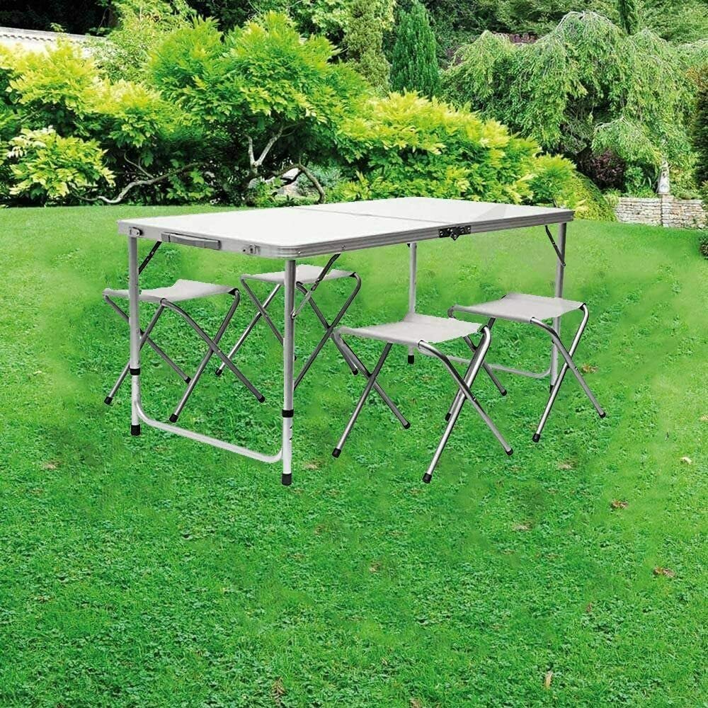 Lucn Table de camping pliable pour intérieur et extérieur, 120 cm, extra résistante, pour mariage, marché, jardin, fête, voiture, pique-nique, tréteau, 3 vitesses réglables, capacité de charge 50 kg