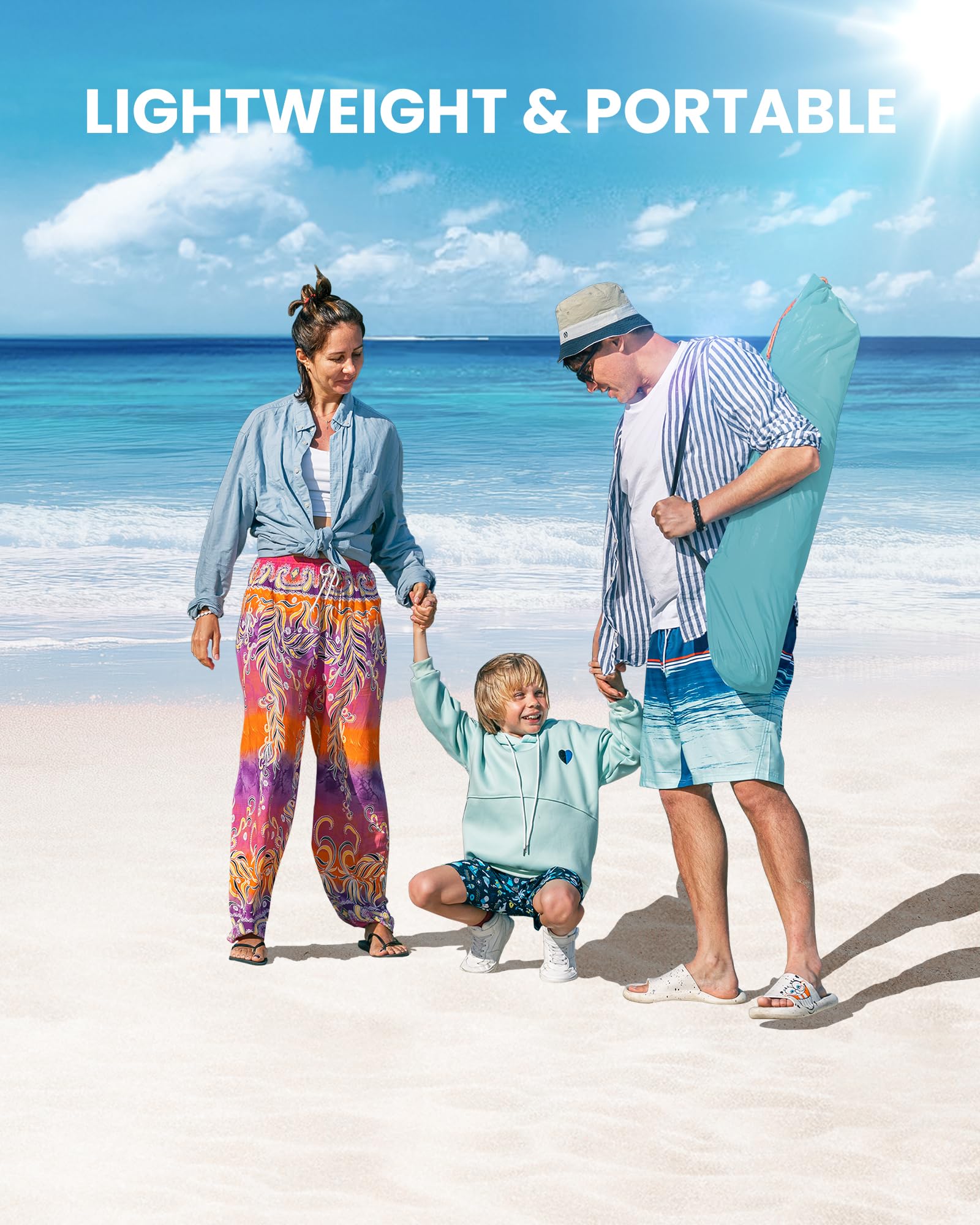 OutdoorMaster Tente de Plage Pop-up pour 3 à 4 Personnes XL – Installation Facile, auvent de Plage Pliable avec Protection UV UPF 50+, Lucarne de Toit Amovible, Taille familiale