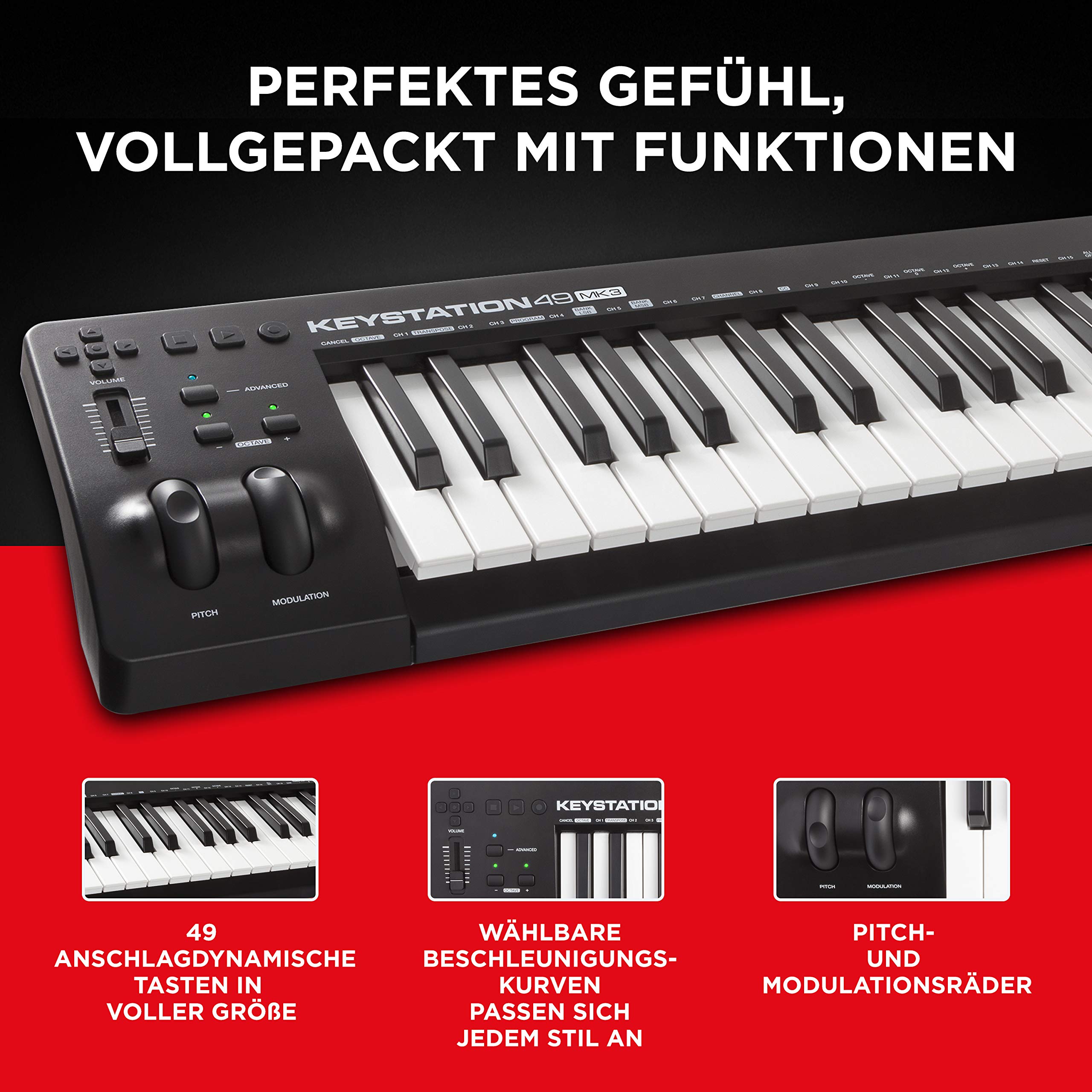 M-Audio Keystation 49MK3 + SP-2 - MIDI Keyboard Controller mit 49 Tasten, zuweisbaren Reglern, Pitch/ Modulation Rädern + Universal Sustain Pedal mit Piano Style Action