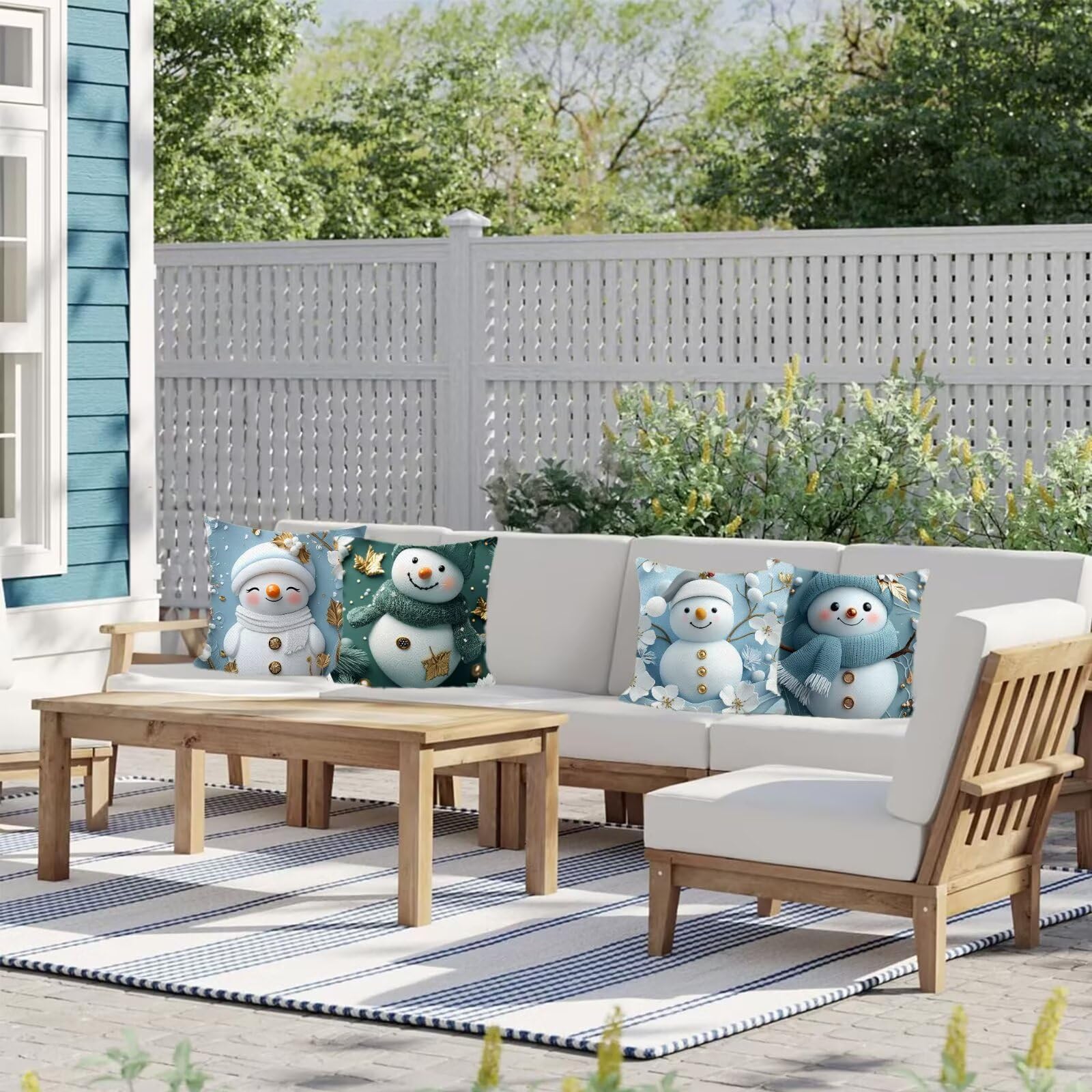 Cuscini Per Divano 50x50cm Set di 4 Cuscini da Esterno Divano Bianco Cuscino Esterno Decorativo in Piazza Estate Lino Impermeabile Cuscino Outdoor Pillowcase, Decorazione Del Giardino Fiore Y-2