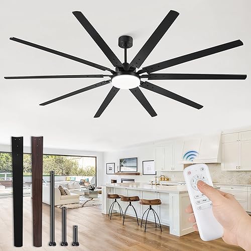Miniatura 10 de Fanbulous - Ventiladores de techo grandes de 72 pulgadas con luces y control remoto, ventilador de techo negro para exteriores con 10 aspas, luz LED