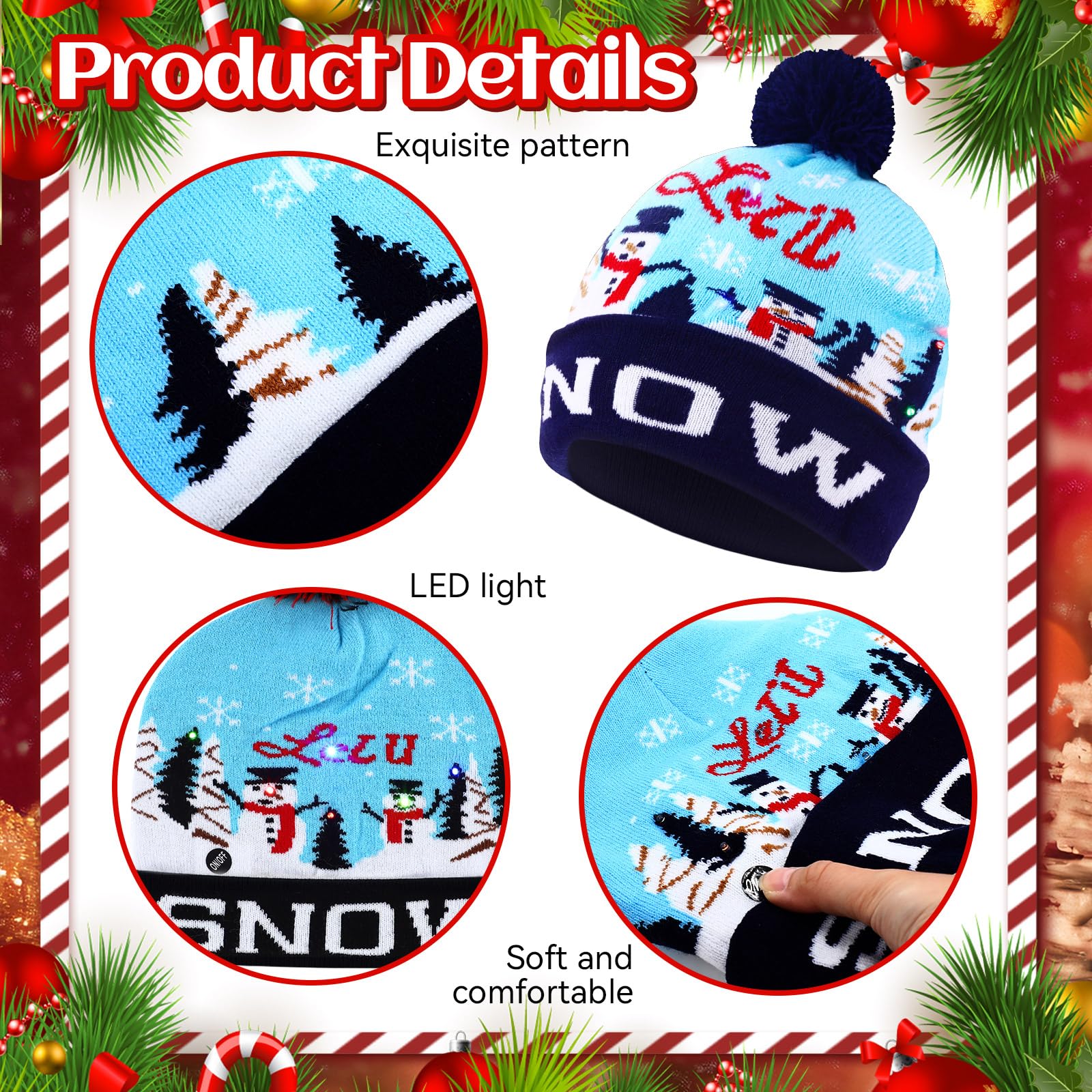 Twistover Weihnachtliches LED-Schal und Beanie-Set inklusive leuchtender Mütze, bunte LED-Weihnachtsmütze, Urlaubs-Schal für Erwachsene und Kinder