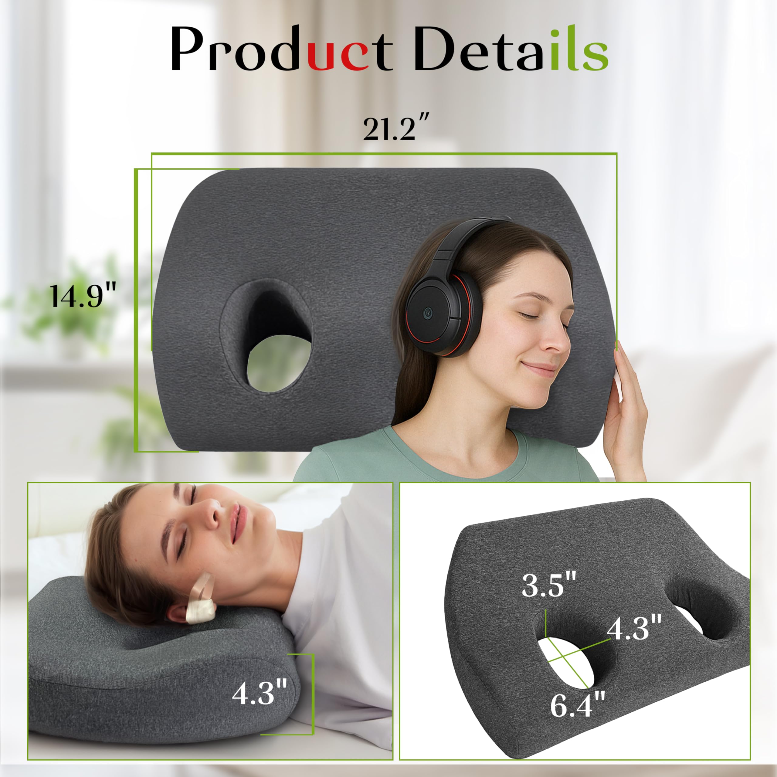 Cuscino per piercing all'orecchio, cuscino con fori laterali in memory foam a 2 fori, per dolori all'orecchio, infiammazione e piaghe da decubito, fornisce una protezione confortevole