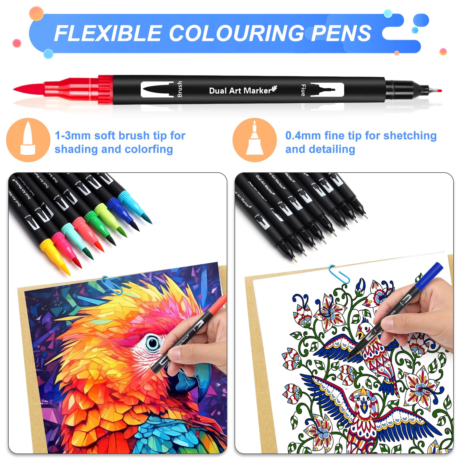 Generic Set di penne colorate a doppia punta, 24 colori, penne artistiche a doppia punta, perfette per disegnare, schizzi, anime, manga
