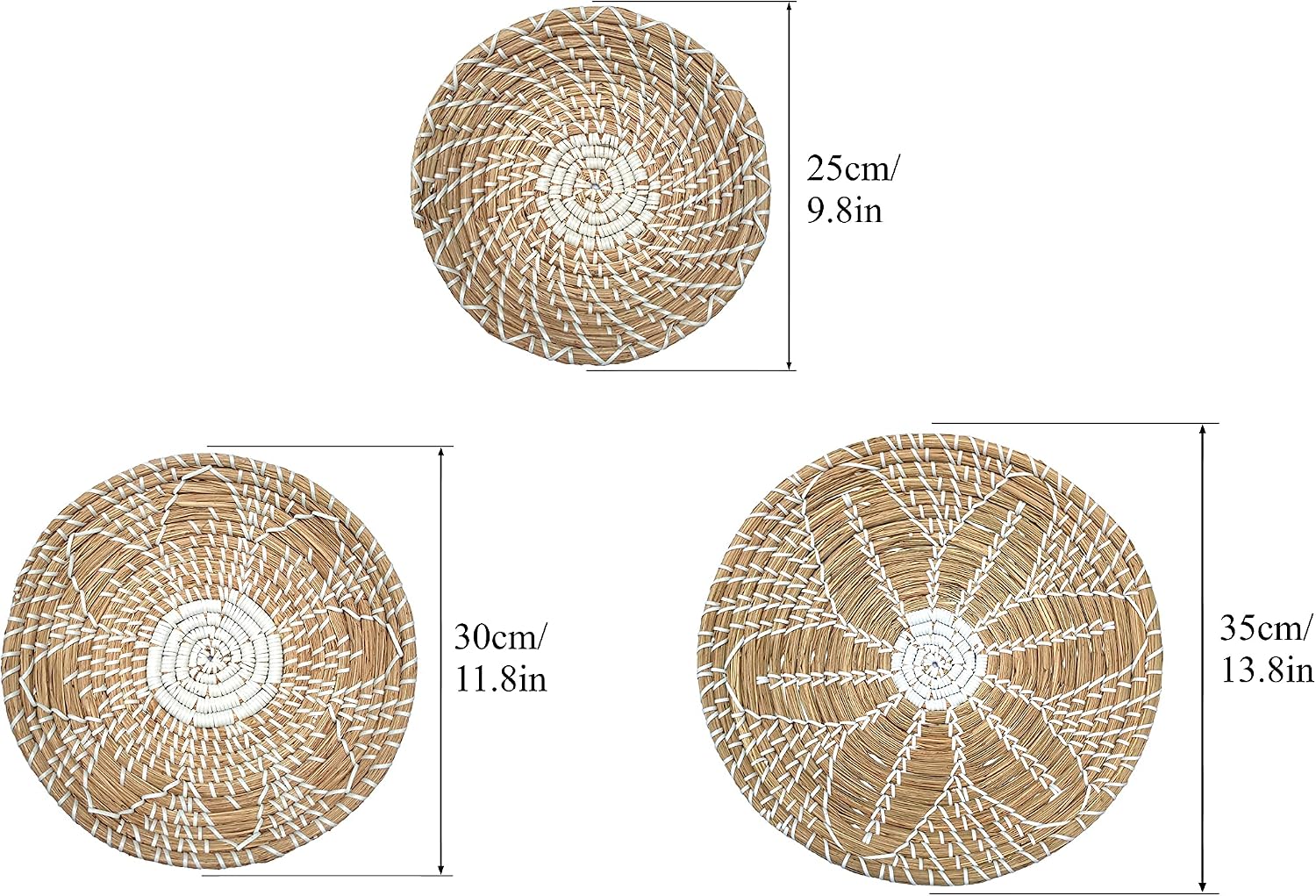 RUSHNKUR 3 Piece Decorative Hanging Wall Basket Set | Hanging Woven Baskets For Wall Decor | Boho Wall Decor For Living Rooms, White Beige