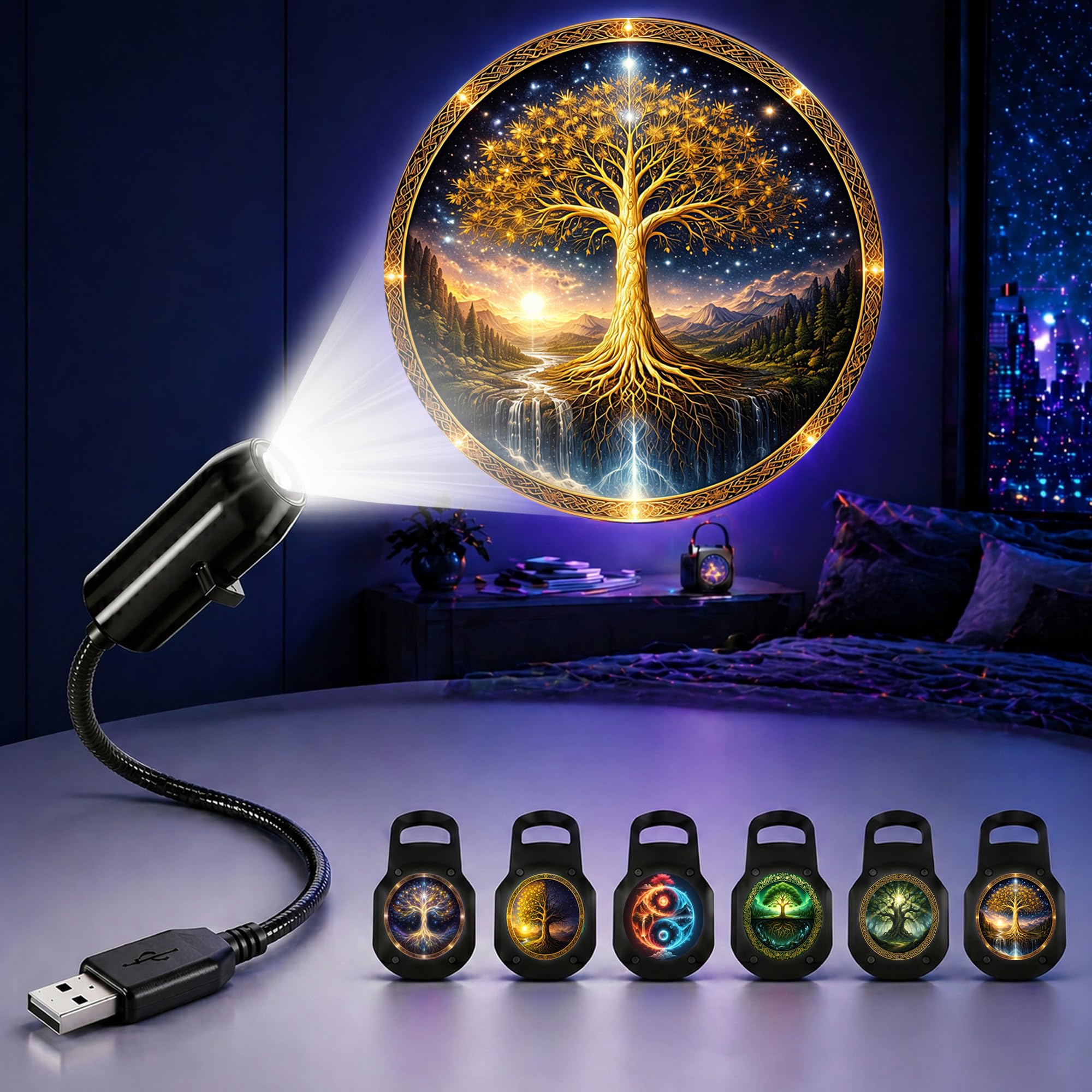 TnLnYn Tree of Life Projector Night Light 2-in-1 USB Mini LED Projection