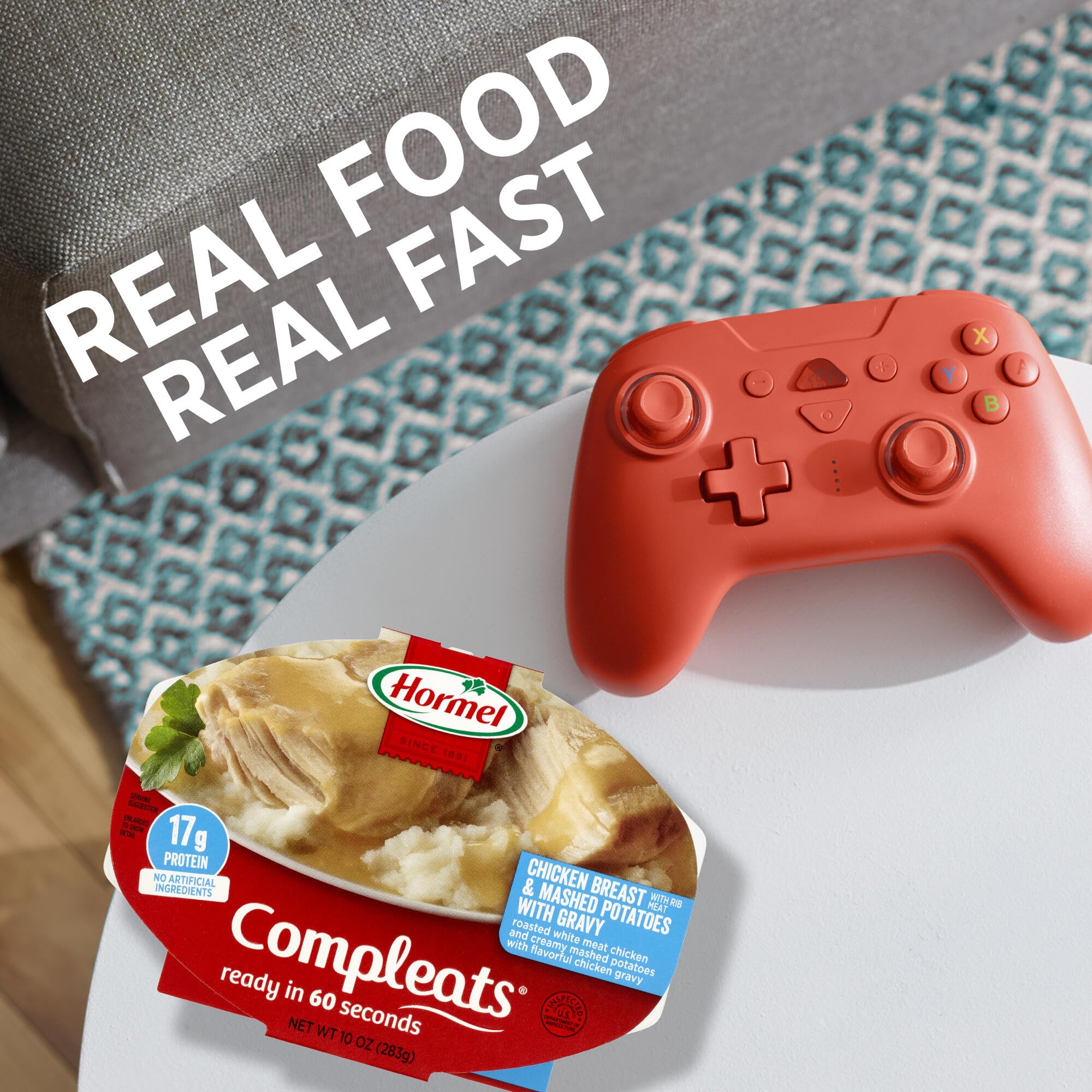 HORMEL COMPLEATS Chicken Breast & Mashed Potatoes With Gravy Microwave Tray, 10 oz (Pack of 6)