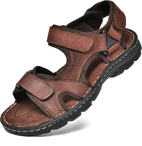 Arkbird Men's Sandals Genuine Leather Open Toe Sandal Summer Outdoor