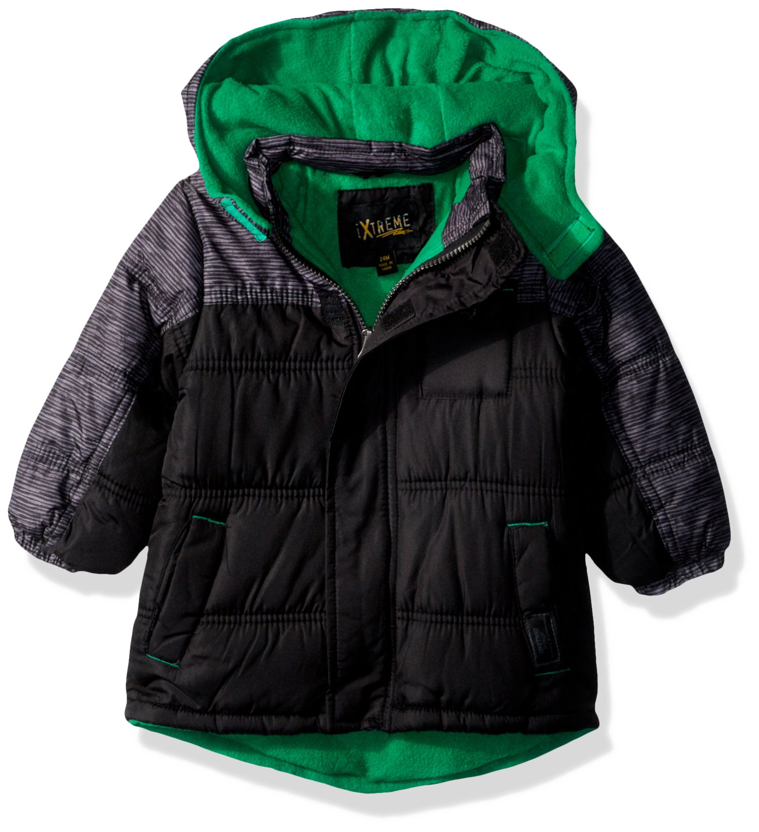 iXtreme Baby Boys Inf Space Dye Print Colorblock Puffer, Black, 12M