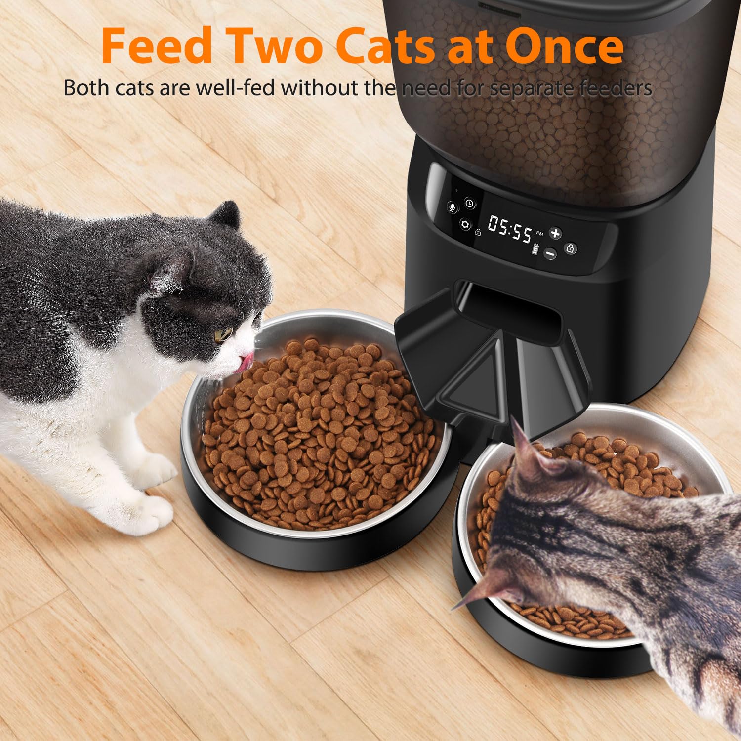Automatic Cat Feeder and Water Dispenser Set, 5L/20 Cups Timed Cat Dry Food Dispenser, 2L Cats Water Fountain for Drinking with Filter, 10s Meal Call, 20 Portions 6 Meals Per Day - image 5
