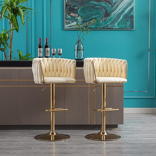 Miniatura 9 de Homtique Taburete de bar, taburetes de bar tejidos de terciopelo, taburetes de bar giratorios de altura de mostrador ajustable con respaldo bajo y