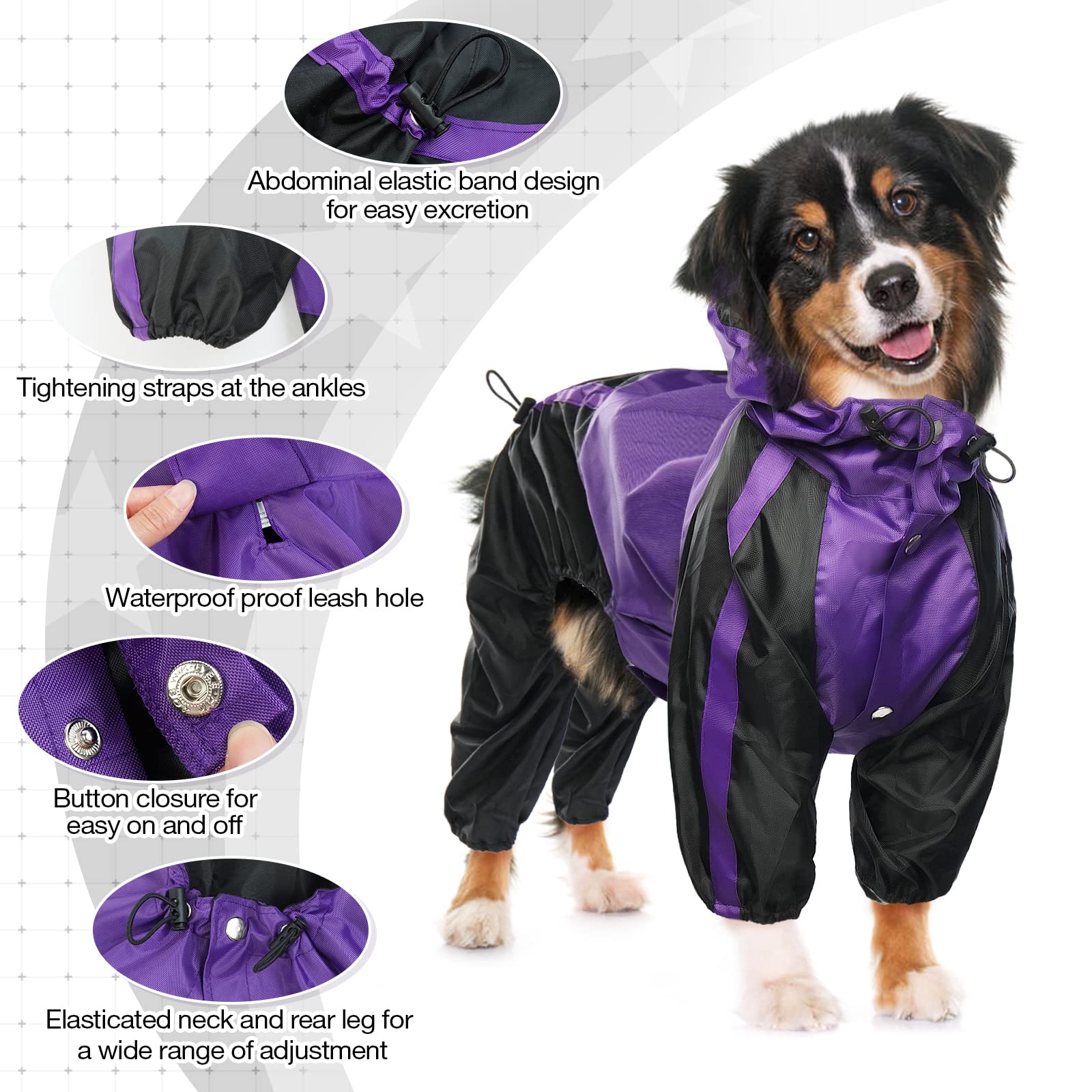 Manteau de pluie imperméable pour chiens de grande taille, poncho léger avec capuche, gilet résistant à la neige, vêtements de pluie avec trou pour laisse
