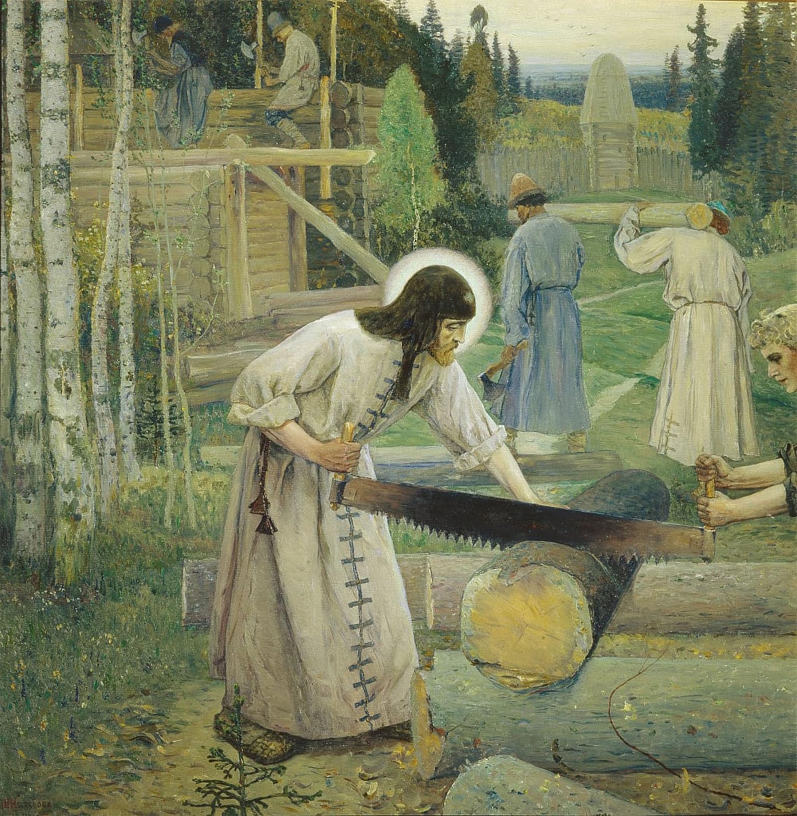 Artxlxxbn No Frame Famous Painting Canvas Artwork Graffiti Print Saint Sergius Labours By Mikhail Vasilievich Nesterov Portrait Canvas Image For Home Decor 60X90cm
