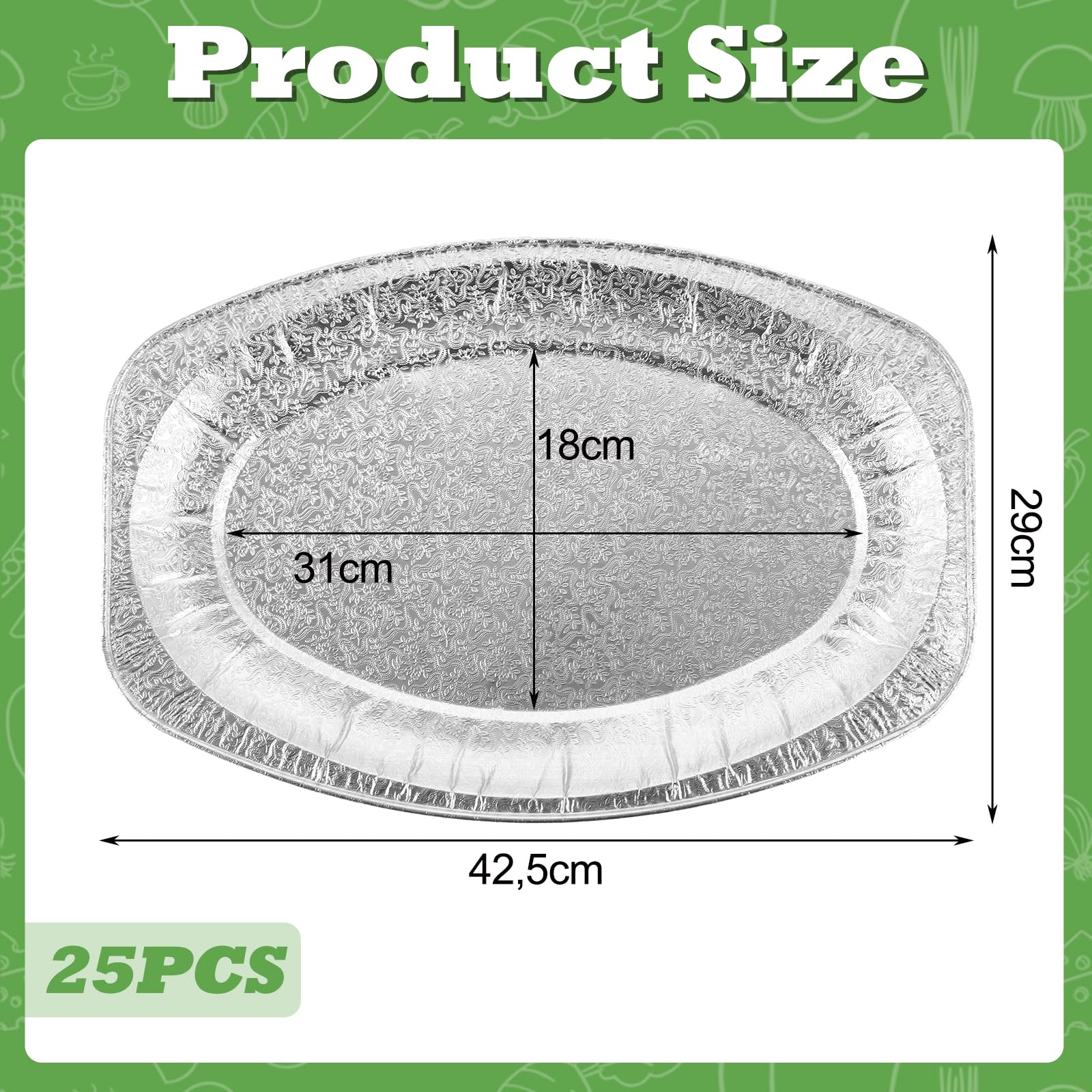 25 Pièces Plateaux en Aluminium, 43 x 28,8 x 2,1 cm Barquette Aluminium, Plat Aluminiums pour Buffets, Restauration, Barbecues