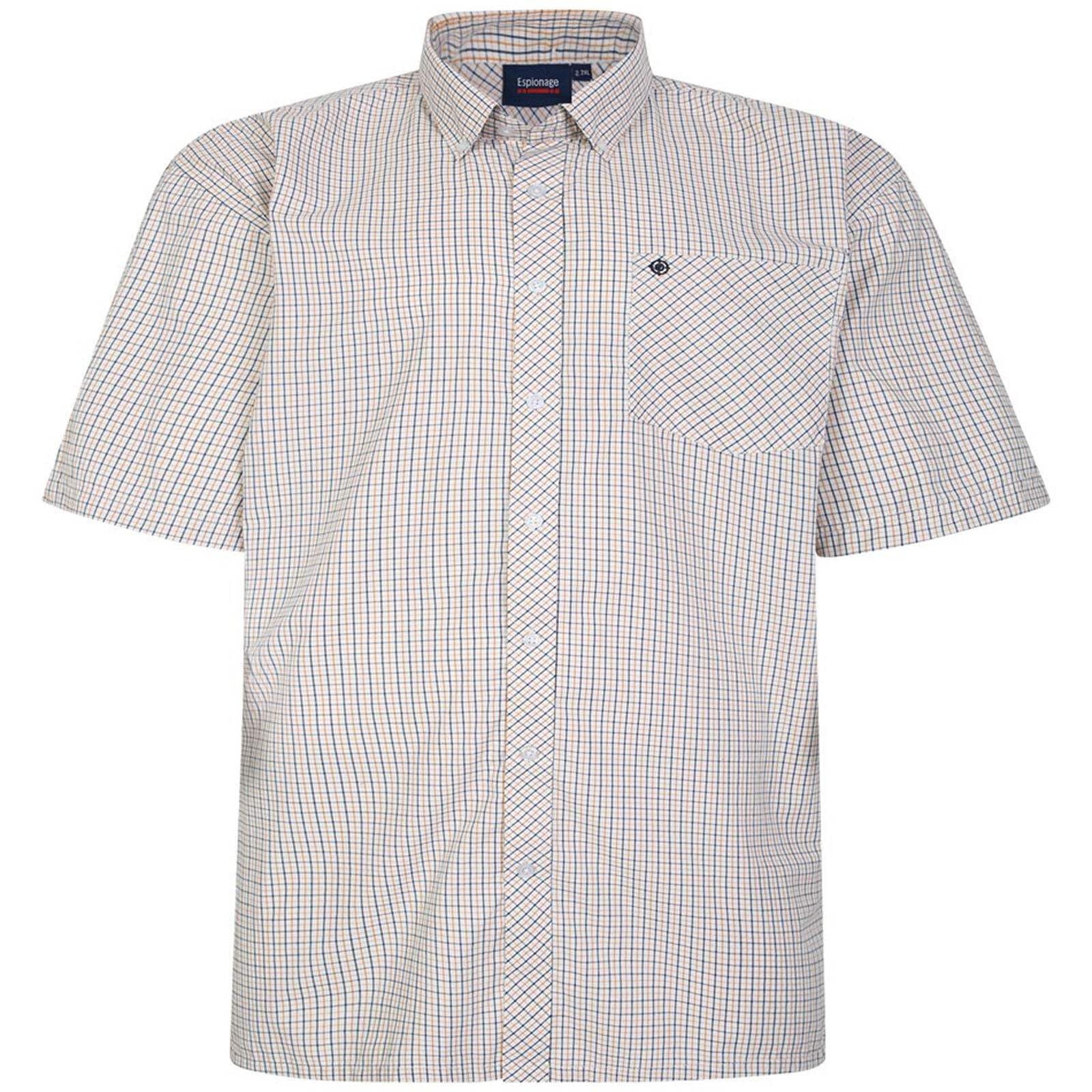 Espionage Mens Plus Size SH399 Check S/S Shirt 6XL White/Gold