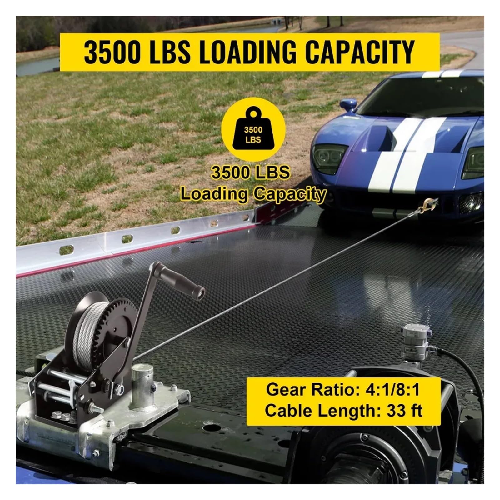 Verricello Manuale Con Cavo Acciaio 33m - Portata 3500 Kg Per Traino, Barche E Pickup - Foto 6