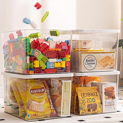 Miniatura 11 de Contenedores de almacenamiento de plástico transparente con tapas - 4 paquetes, contenedores de almacenamiento para aperitivos, cosméticos, libros,