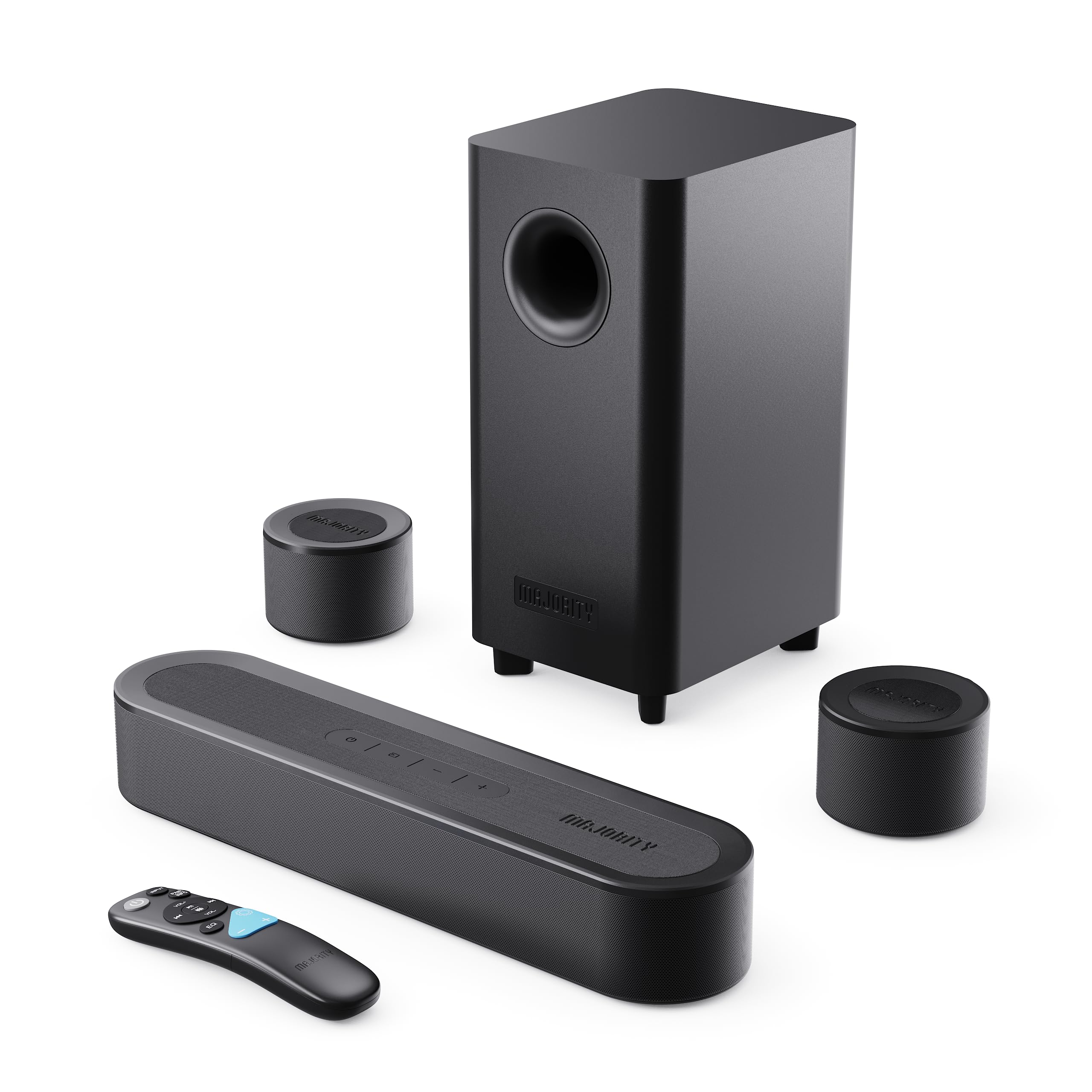 MAJORITY Bowfell Halo Barra de Sonido TV | 230W Home Cinema Soundbar HDMI eARC | 5.1 Dolby Audio Altavoz TV Subwoofer & Altavoces Satélite | Barra de Sonido PC Bluetooth 5.3 | Cine en Casa Sound Bar