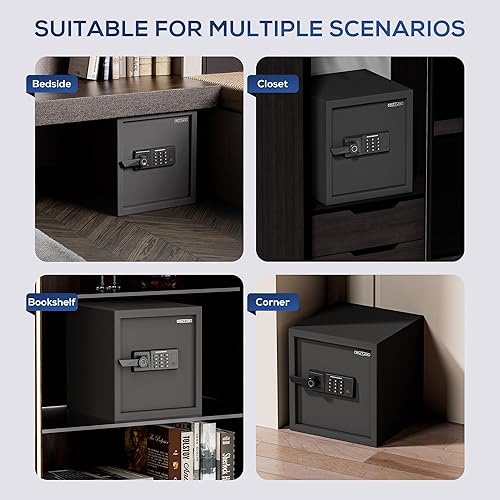 Miniatura 7 de Caja de seguridad biométrica de 1.5 cachorros con bolsa ignífuga, huella digital de acceso rápido con llaves, teclado digital, puerto tipo C, caja