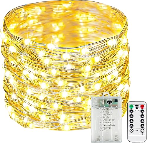 Miniatura 17 de Paquete de 4 luces de hadas que funcionan con pilas con temporizador de control remoto, tira de luces LED para decoración de interiores