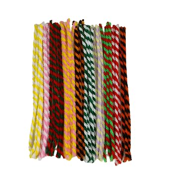100pcs Mixed 10 Styles Twisted Striped Pipe Cleaners Chenille Stems 6mm 12-inch for Art Craft DIY Party Home Decoration 100