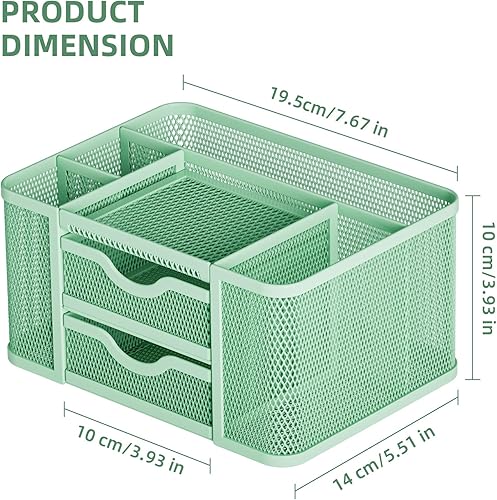 Miniatura 4 de Marbrasse Organizador de escritorio de malla, organizador de bolígrafos con 2 cajones, soporte multifuncional para lápices, organizadores de