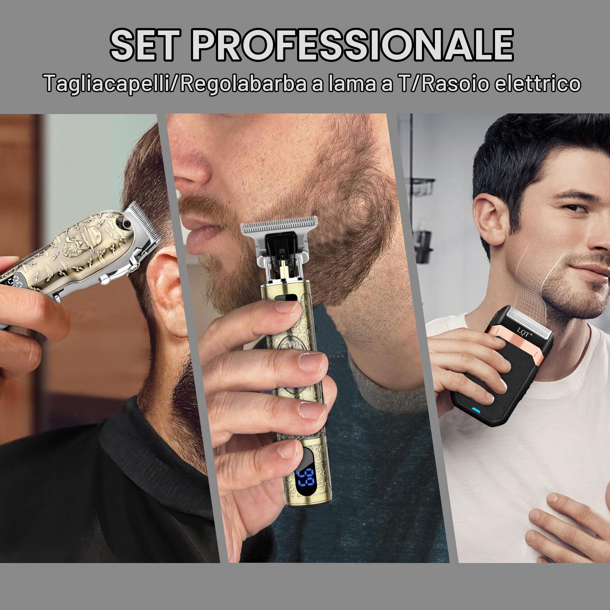 Set di tagliacapelli da uomo, tagliacapelli con display a LED, tagliacapelli professionale senza fili, tagliacapelli da uomo, regalo per le vacanze per lui per la festa del papà