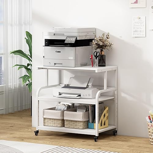 Miniatura 7 de Soporte para impresora, 32.3 x 18.9 x 32.1 pulgadas, mesa de impresora extragrande con estante de almacenamiento ajustable, carrito de impresora con