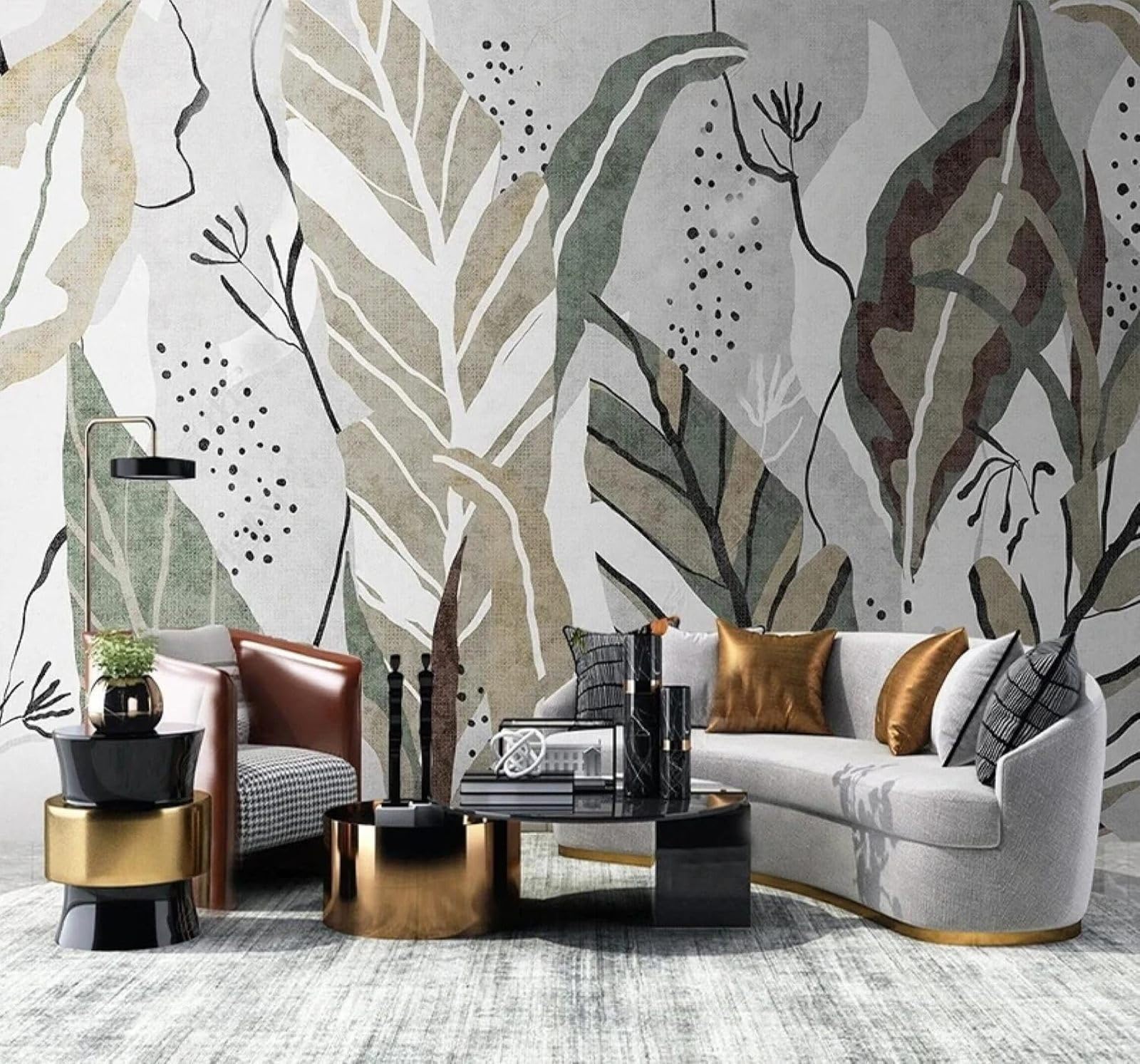 Xlming 250Cm×170Cm(B×H) Retro Hand Drawn Plants Pastoral Leaves 3D Wallpaper Luxury Home Dining Decor Paste Sofa Living Room The Wall For Bedroom Mural-250Cm×170Cm