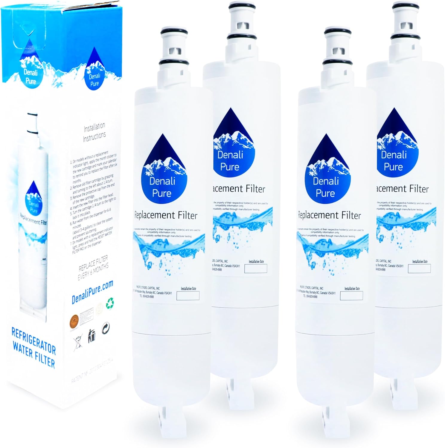 4-Pack Replacement for KitchenAid KSBS25FKBL02 Refrigerator Water Filter - Compatible with KitchenAid 4396508, 4396509, 4396510 Fridge Water Filter Cartridge