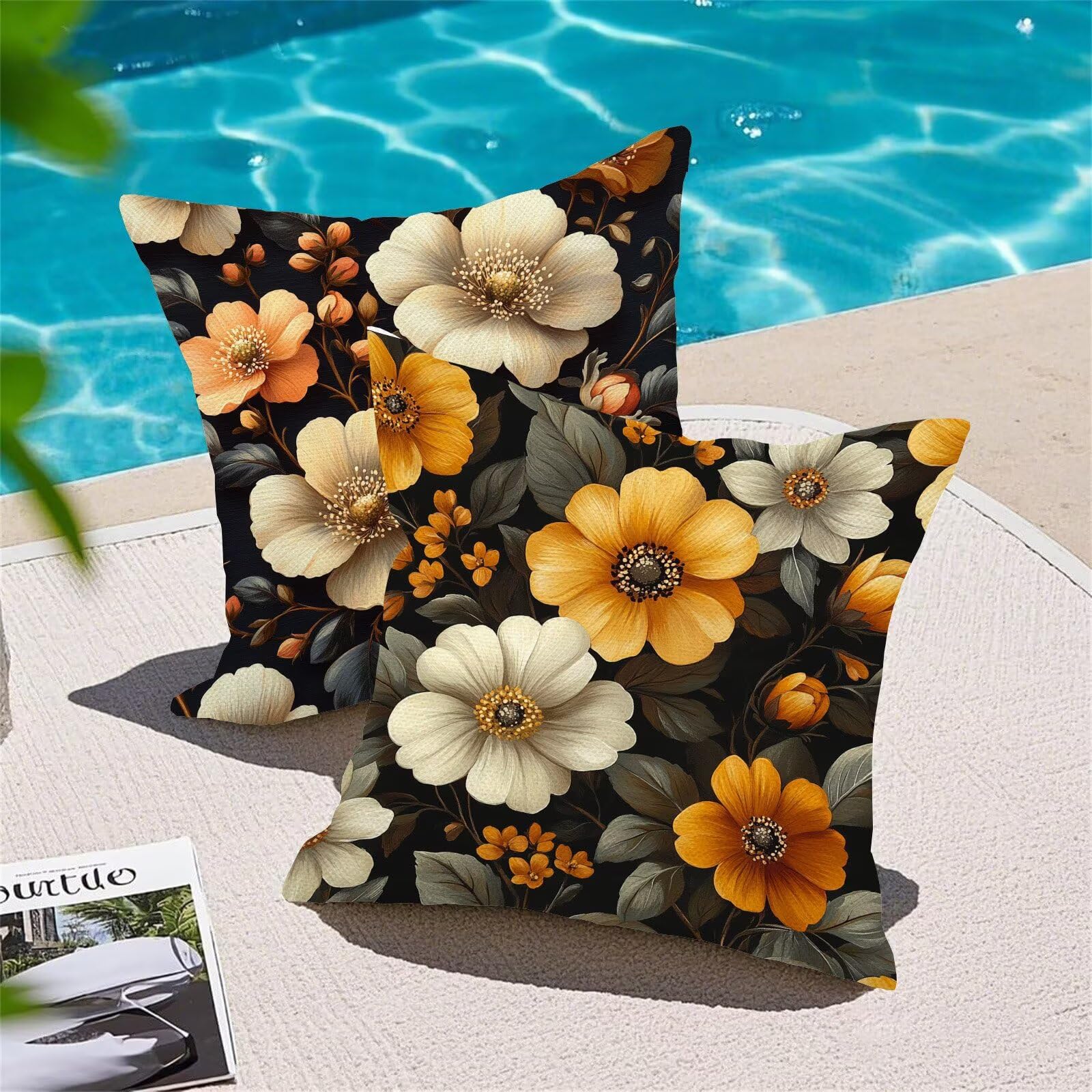 Juego de 4 Fundas Cojines Rural Flores (2) 55 x 55 cm Fundas Cojines, Decoración Moderna Cojin Exterior, para Sofá salón Coche Cama Sillas Decoración, Cuadrado Terciopelo Sofá Cojín Exterior m-472