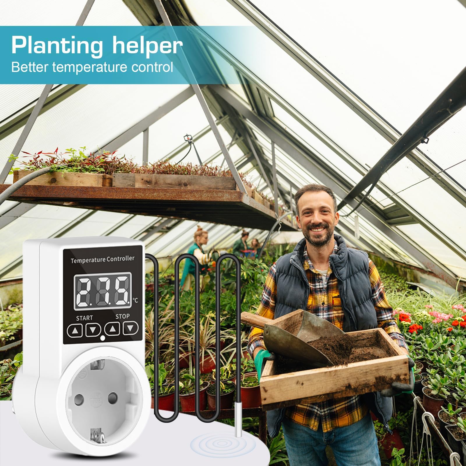 GOMETY 2 prese termostatiche, regolatore di temperatura digitale 230 V, termostato di raffreddamento con sonda LCD, termostato digitale per serra, acquario, terrario, rettili