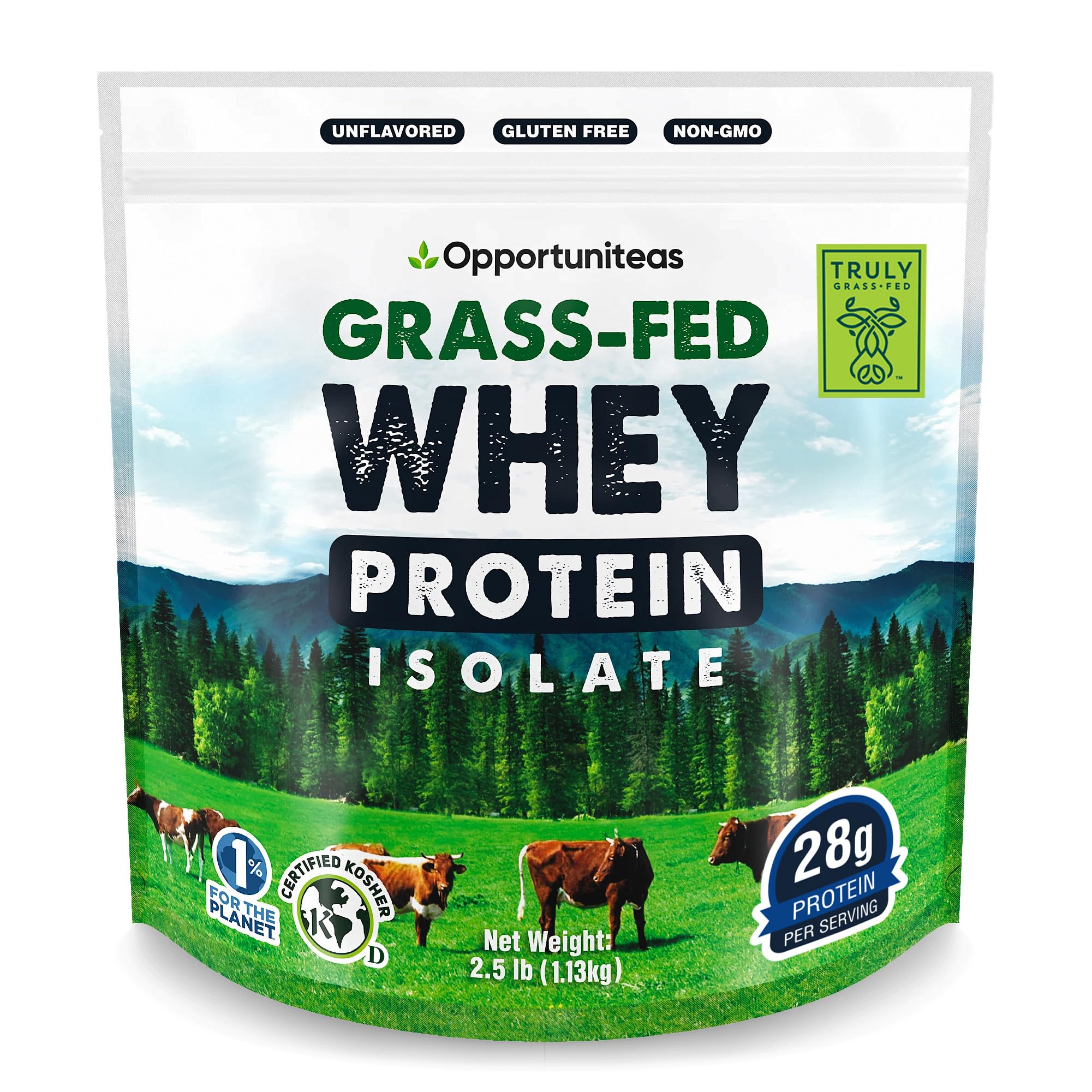 Grass Fed Whey Isolate Protein Powder – Unflavored, Heavy-Metal Tested, 28g Protein, Sourced from Ireland, Hormone-Free, Non-GMO, Packaged in USA – 2.5lb