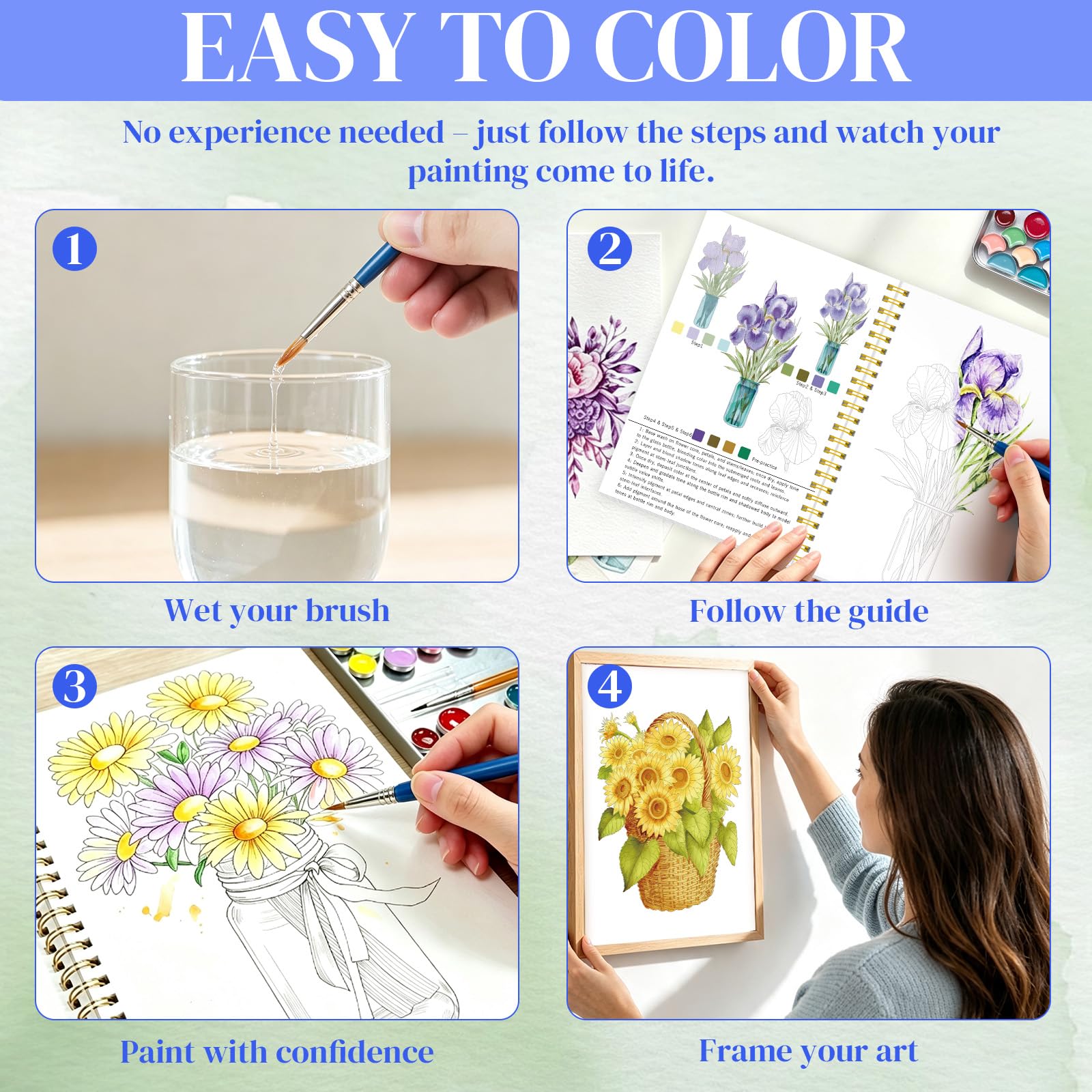 Watercolor Workbook Kit - 52 Colors, 7 Brushes -6