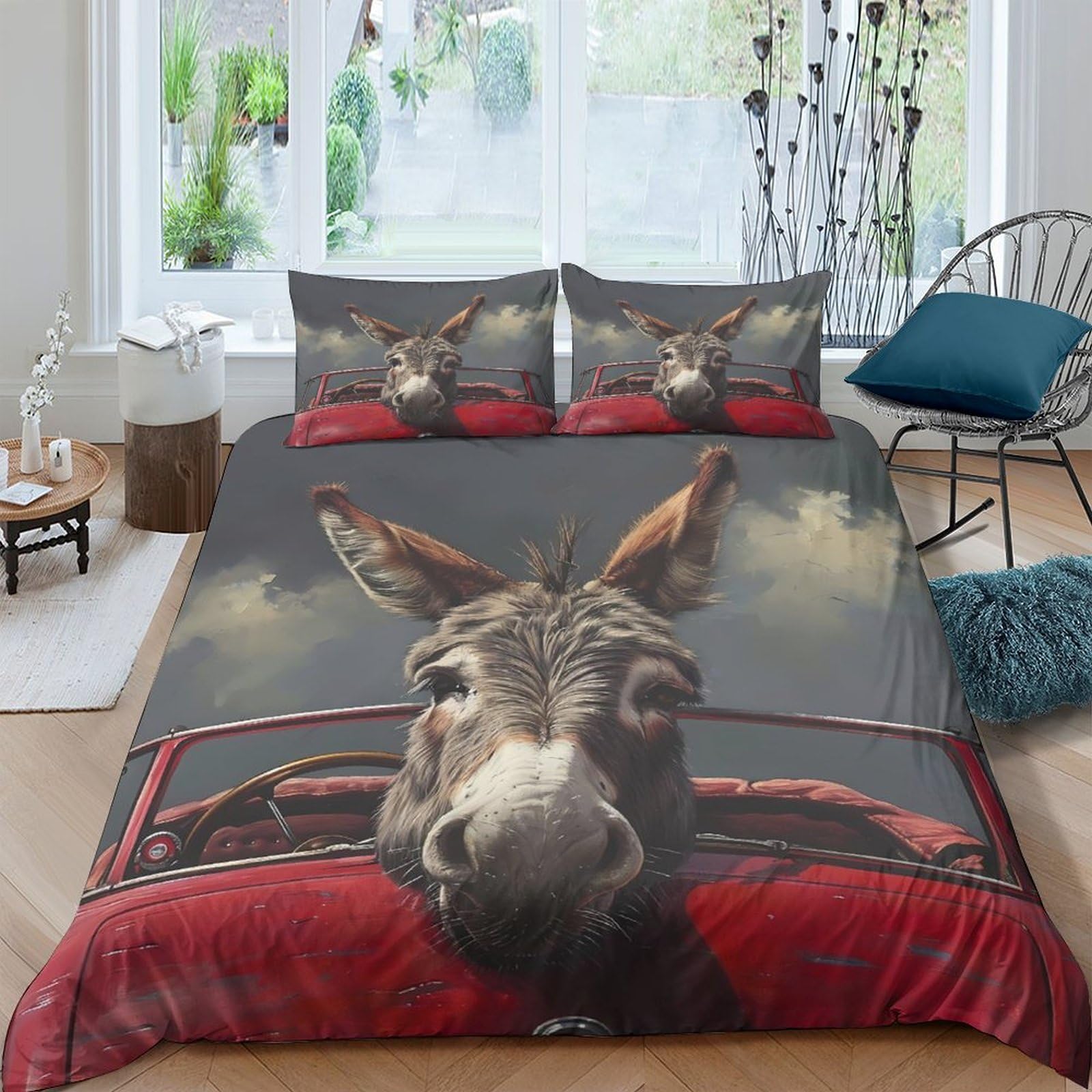 Ctjqhvkz Style-2 3D Printed Donkey Car Fitted Sheet Microfiber Fun Animal Bed Cover For Bedroom Guestroom Anti-Slip Machine Washable Single（135X200cm）