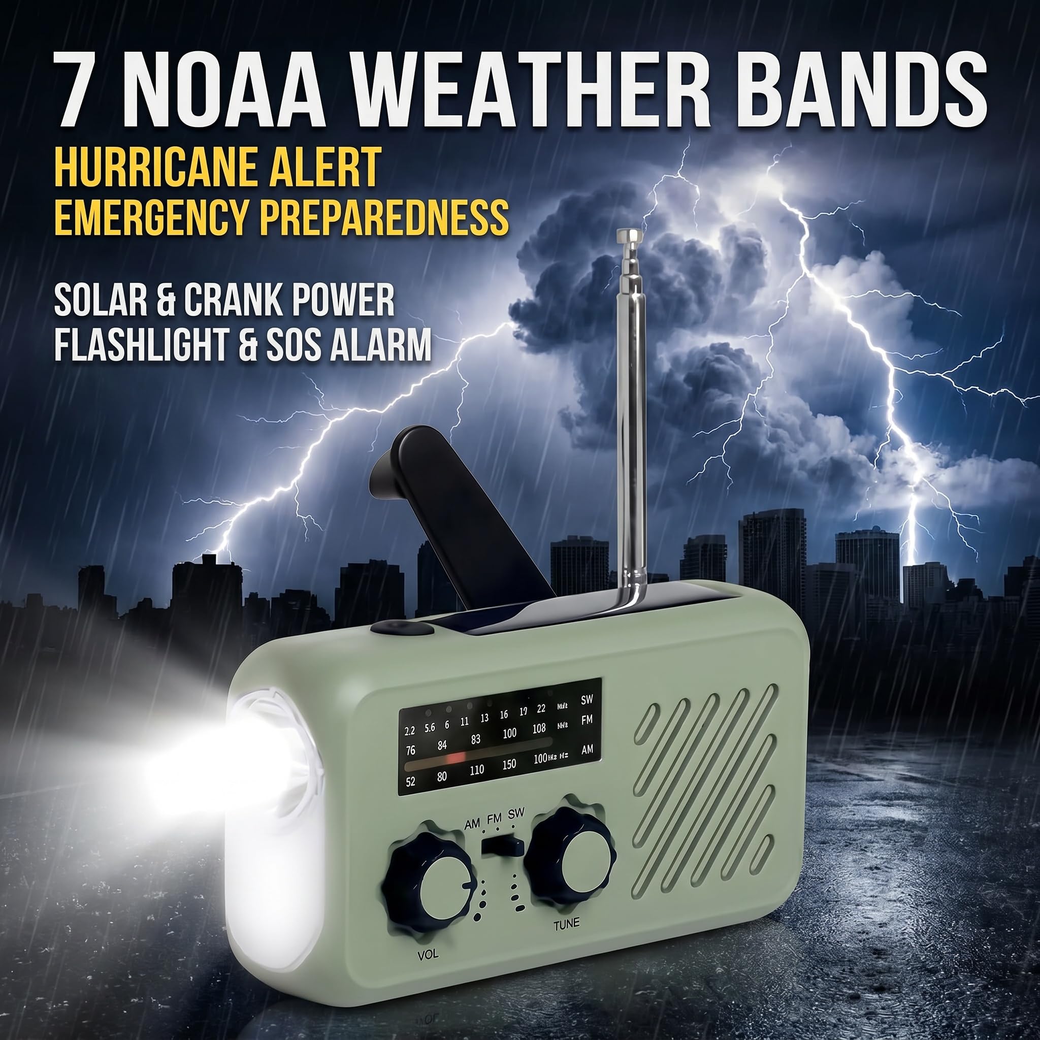 Radio Emergenza a Manovella con Solare & Power Bank 2000mAh, Radio AM/FM con Allarme SOS e Luce Lettura, Radio Dinamo per Blackout Campeggio Auto