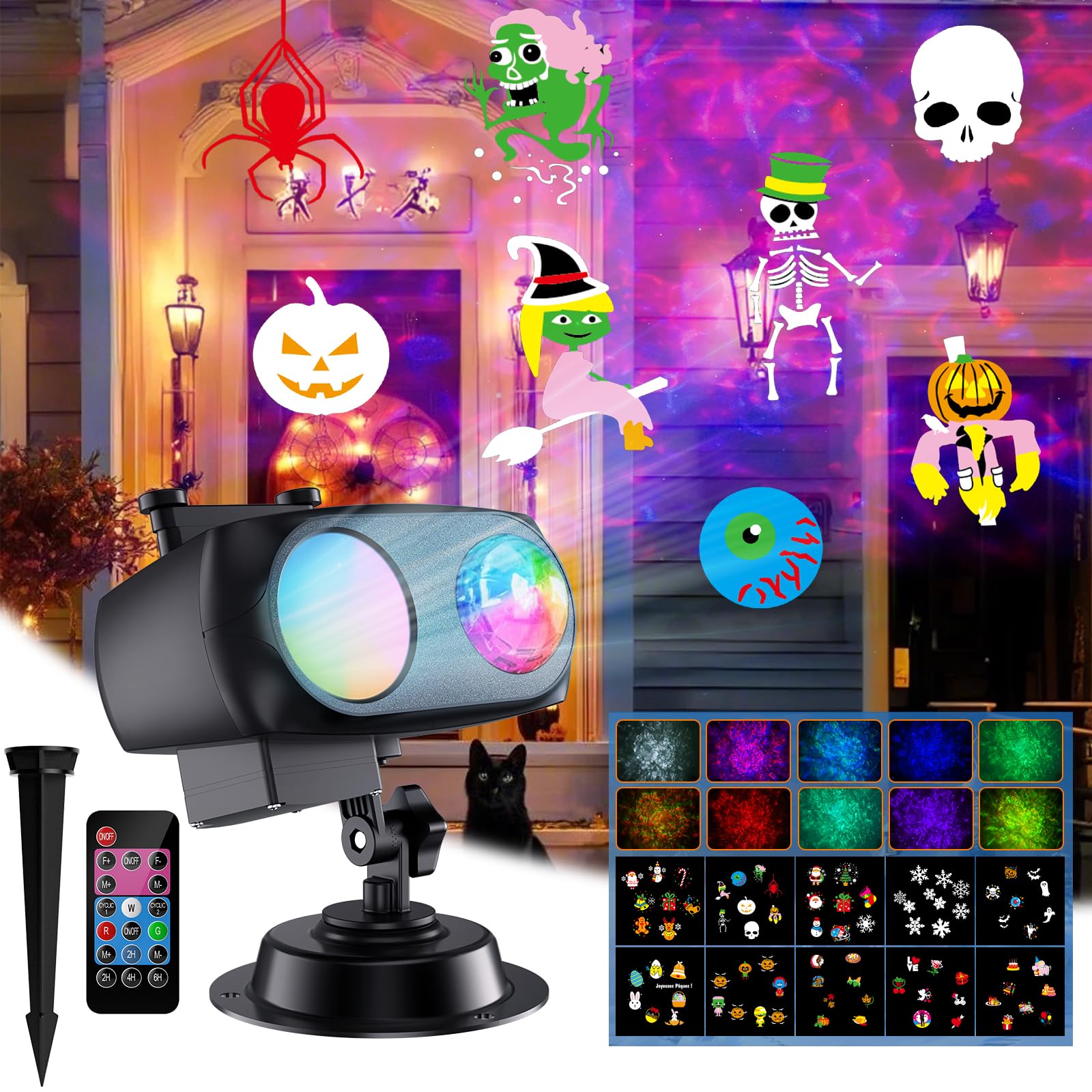 Luces de proyector de Navidad de Halloween, 2025 luces de proyector de vacaciones para interiores y exteriores con control remoto y 20 efectos HD (onda del océano 3D) para decoración de