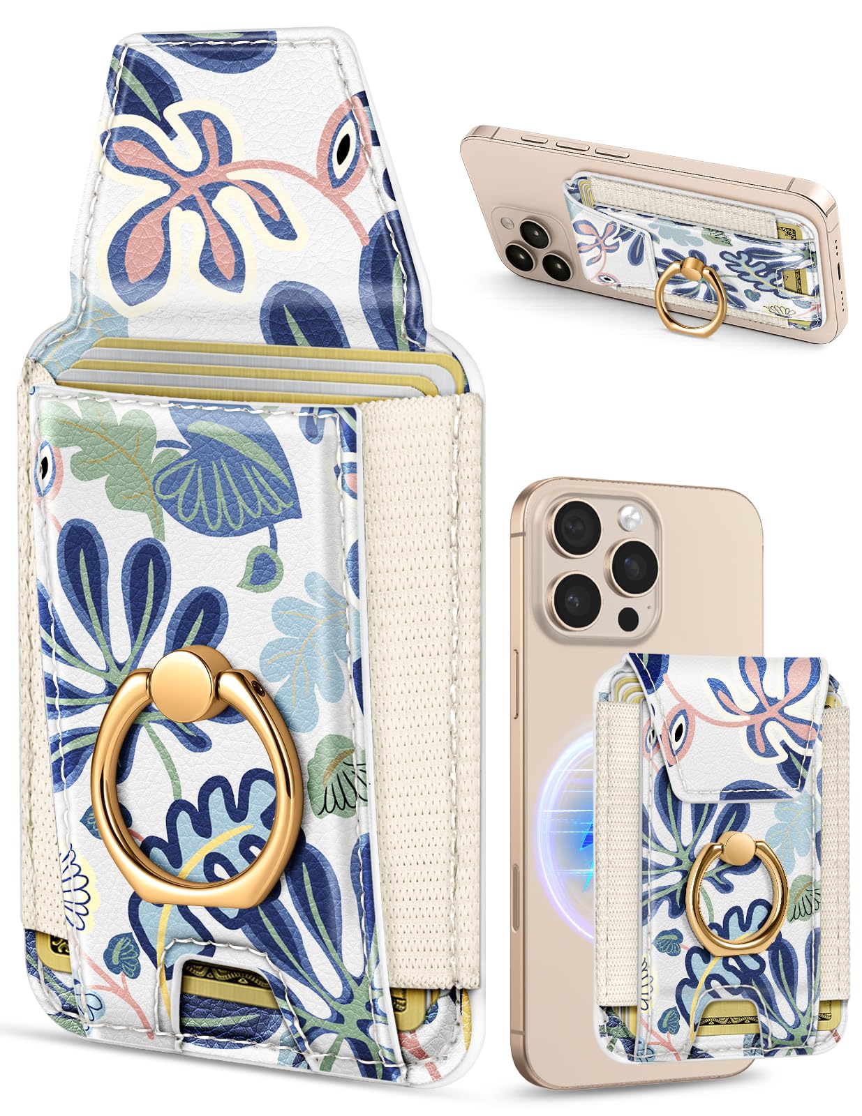 Shorogyt Compatible with Magsafe Wallet with Grip Magnetic Card Holder - Cute Phone Wallets with Ring Stand for iPhone 17/16/15/14/13/12 Series for