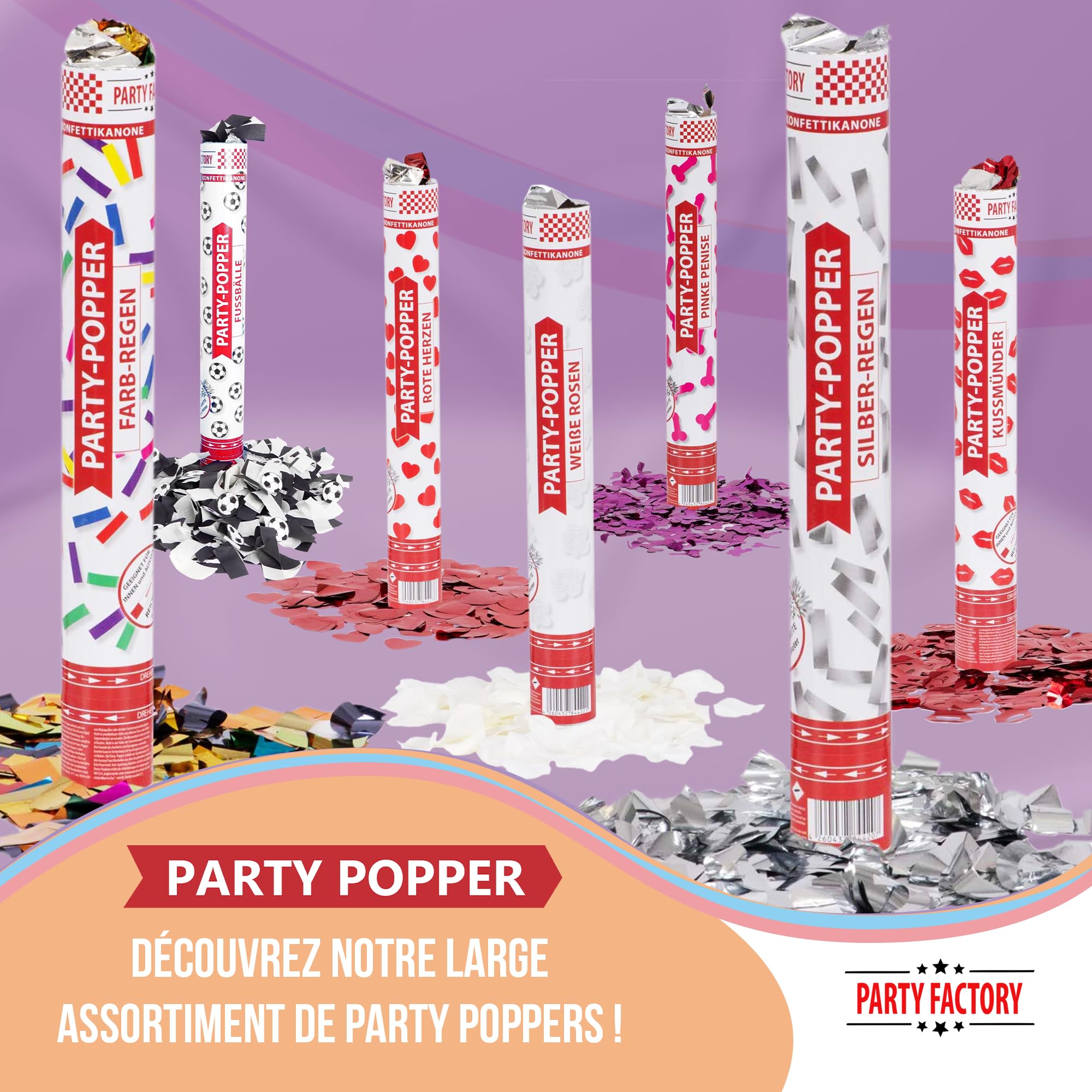 Party Factory Set de 10 Party Popper, 40 cm, confettis Roses Blancs, jusqu'à 8 m de Hauteur d'effet, Pluie de confettis pour Mariage, Saint-Valentin ou Anniversaire