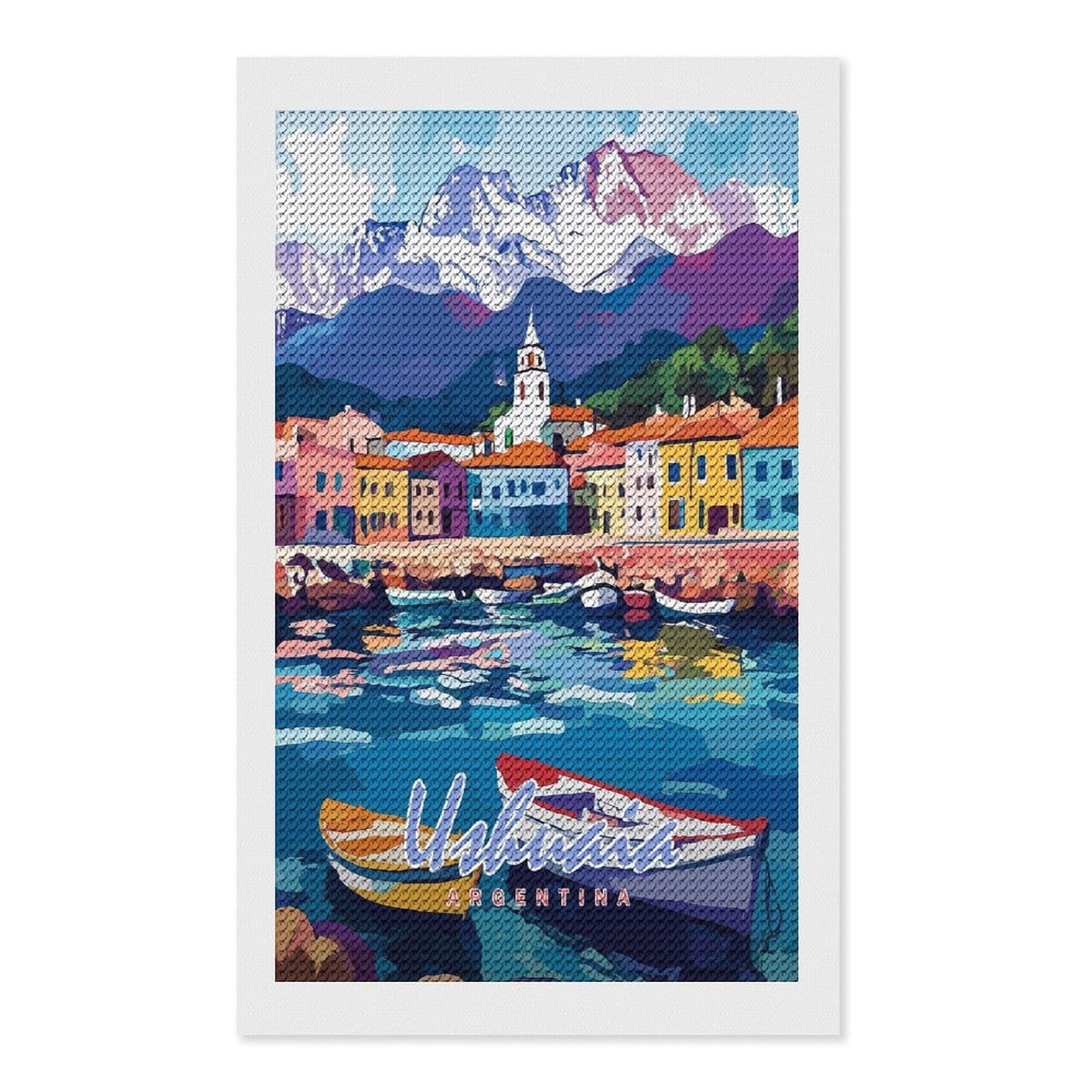 Junmoney Ushuaia Argentina Landscape Diamond Art Canvas 12"x20", Easy to Follow Symbols, Finish and Display, Fun Craft Experience, Aesthetic Room Decor