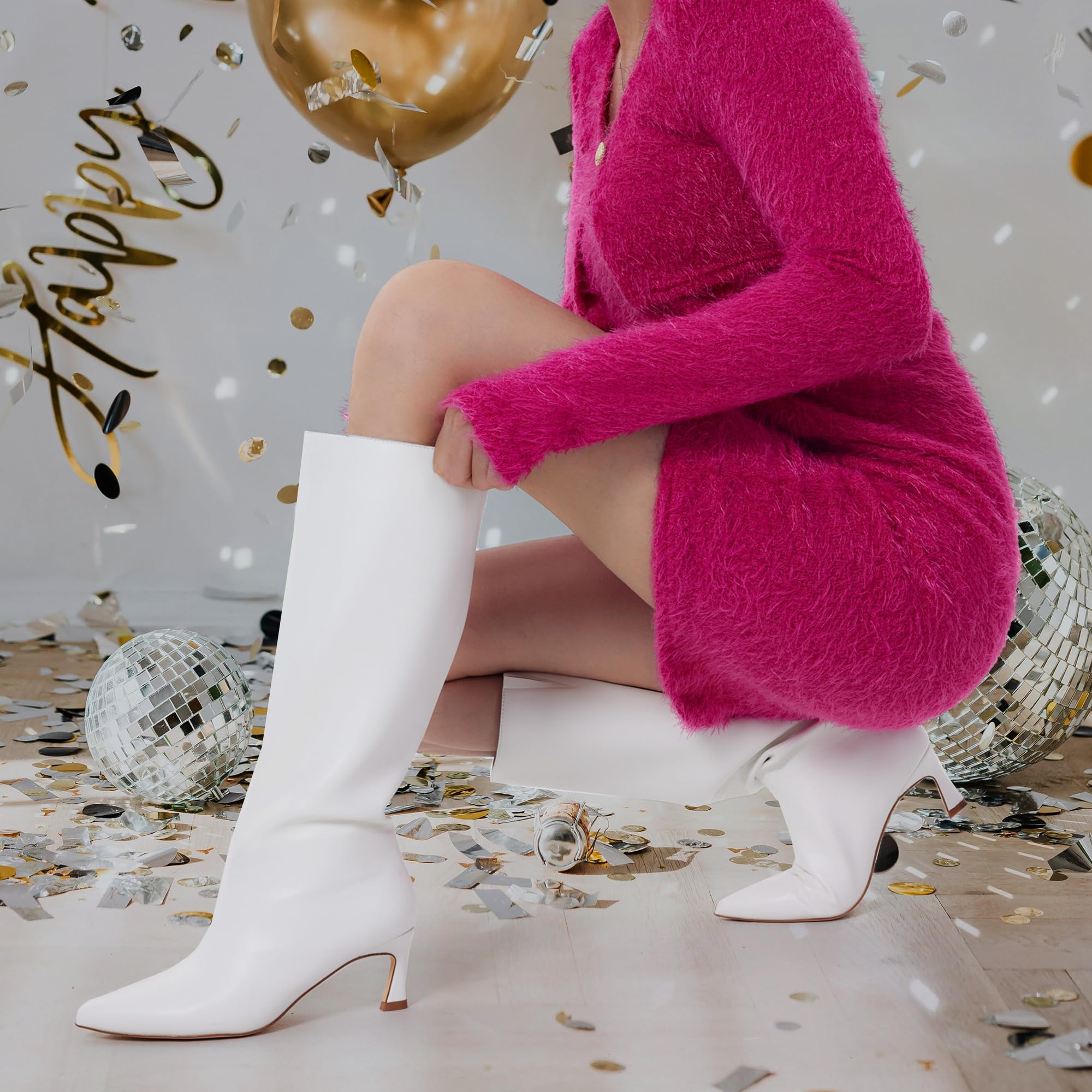 GENSHUO Botas altas hasta la rodilla para mujer, de 2.3 pulgadas, tacón bajo, botas largas y altas con puntera puntiaguda, para invierno, otoño, sexy, a la moda, cómodas, zapatos de vestir