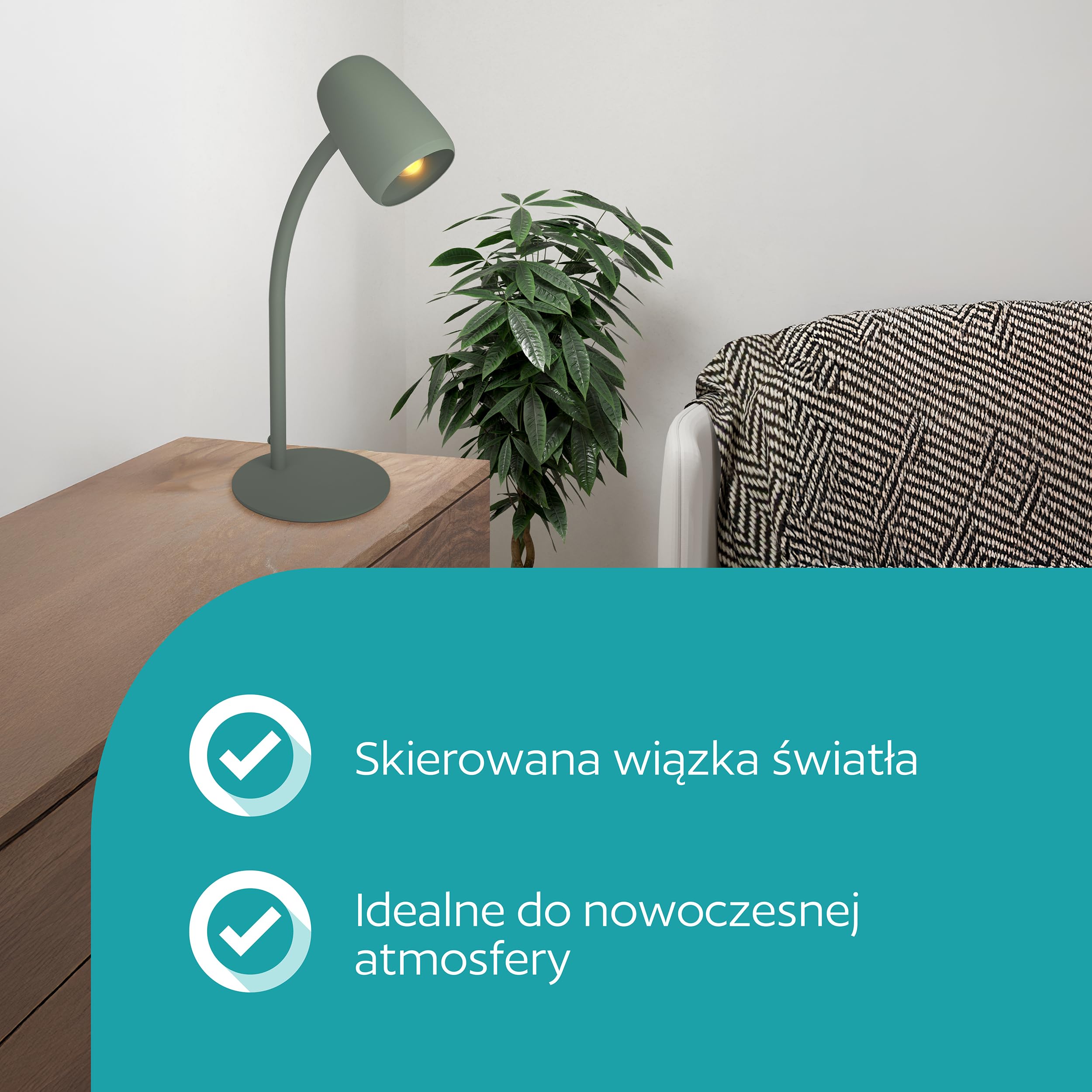 EGLO lampa stołowa Carlo | lampka nocna z elastycznym ramieniem oprawa na biurko oprawa metalu w kolorze zielonym E14