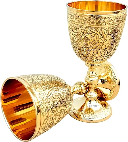 Copa de cáliz vintage de latón | 1 copa de vino real del rey Arturo – Regalos medievales renacentistas para comunión, paquete de Navidad de 1 cáliz